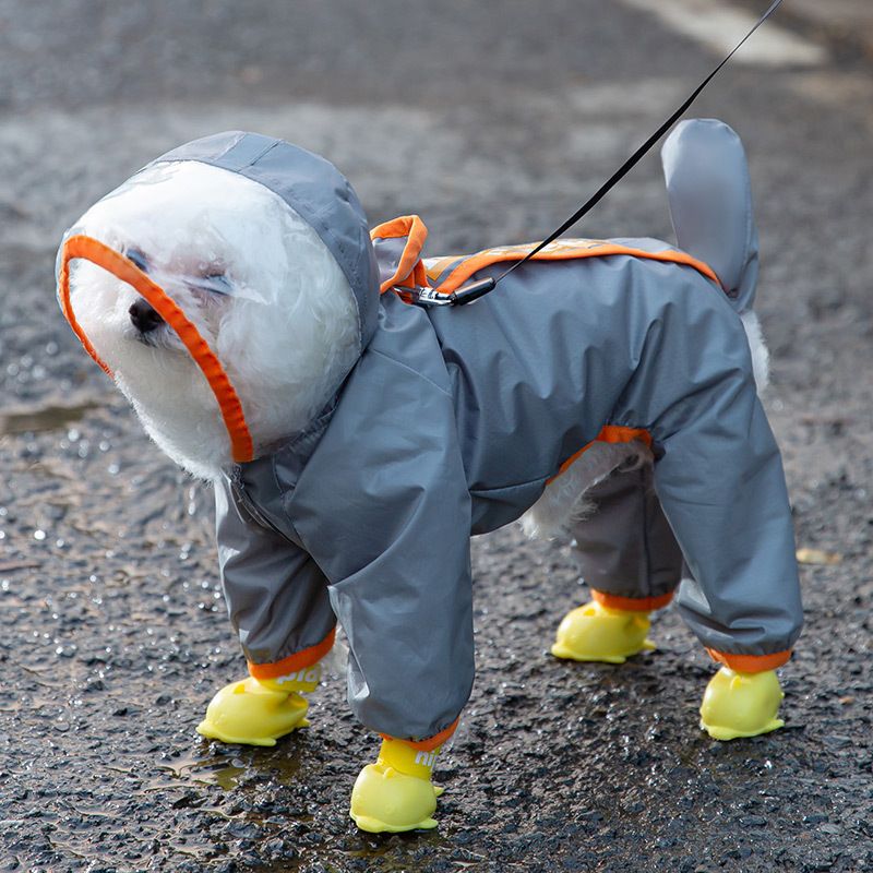 3 Piece Dog Rain Gear Set -M size Pet Rainy Day Kit with Grey Waterproof Dog Raincoat, yellow Waterproof Rain Boots Set of 4 and grey Super Absorbent Quick Dry Pet Towel for Small and Medium Dogs