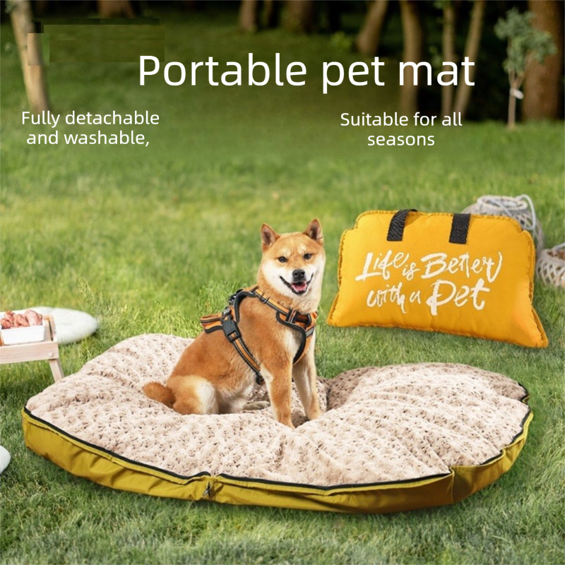Green S size Portable Foldable Pet Bed Mat – Waterproof Travel Dog Bed and Cat Cushion with Carry Handles, Removable Washable Cover, Plush Comfort Padding for Indoor and Outdoor Use