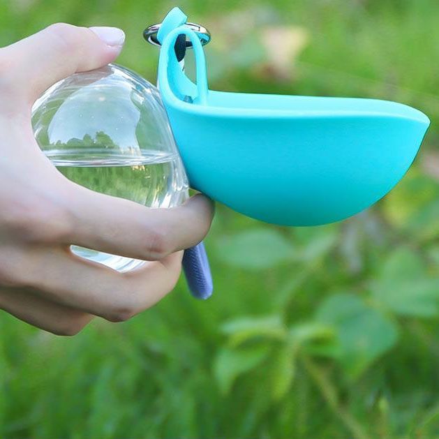 Blue Portable Pet Water Bottle with Foldable Drinking Bowl, 285ml Travel Dog Water Dispenser for Walking Hiking and Outdoor Adventures
