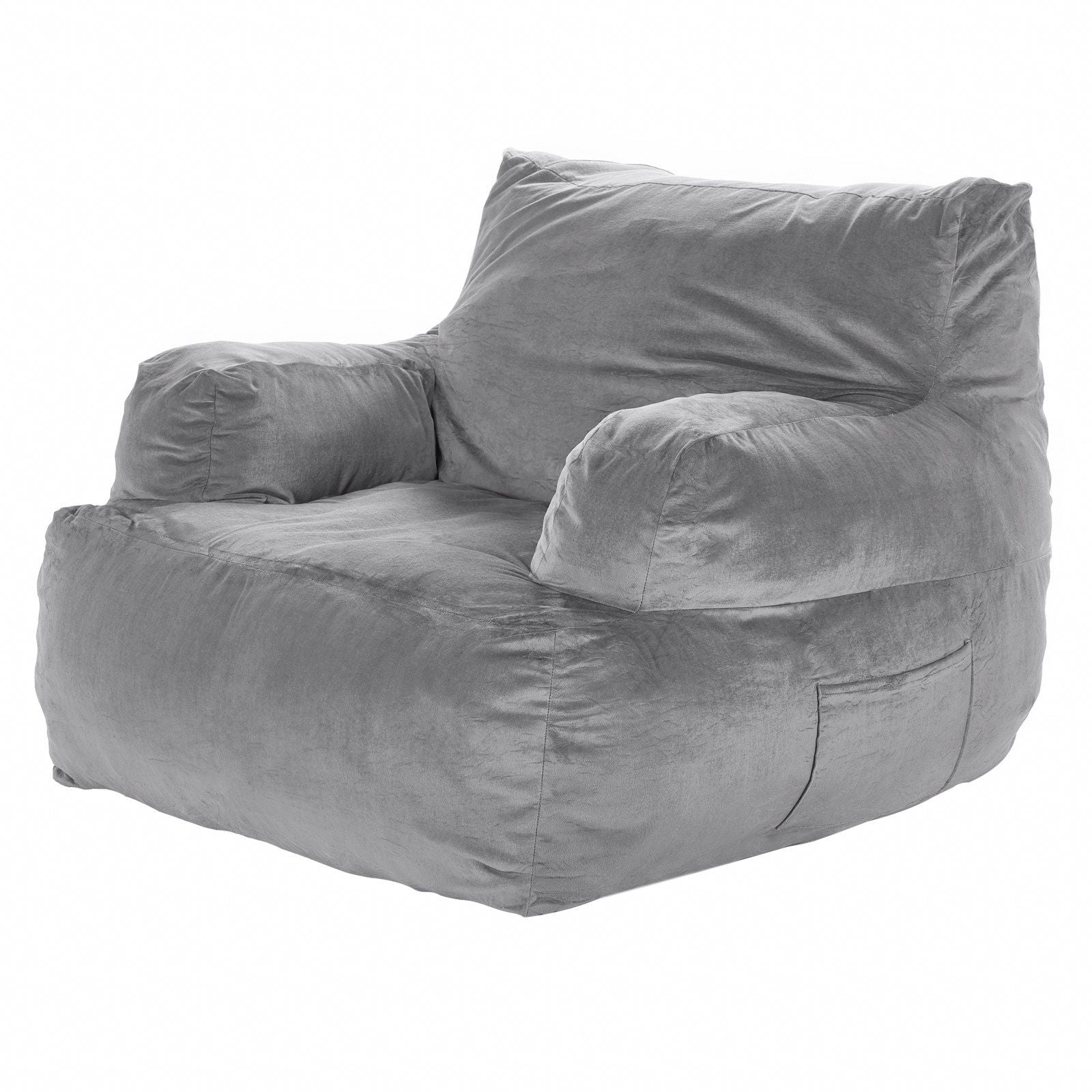 Bean Bag Chair, BeanBag Sofa Chair with Armrests for Adults, Fluffy Plush & High-Density Foam Filling Adult Bean Bag with Zapper, Comfy Lazy Sofa Chair Ideal for Living Room, Bedroom, Grey