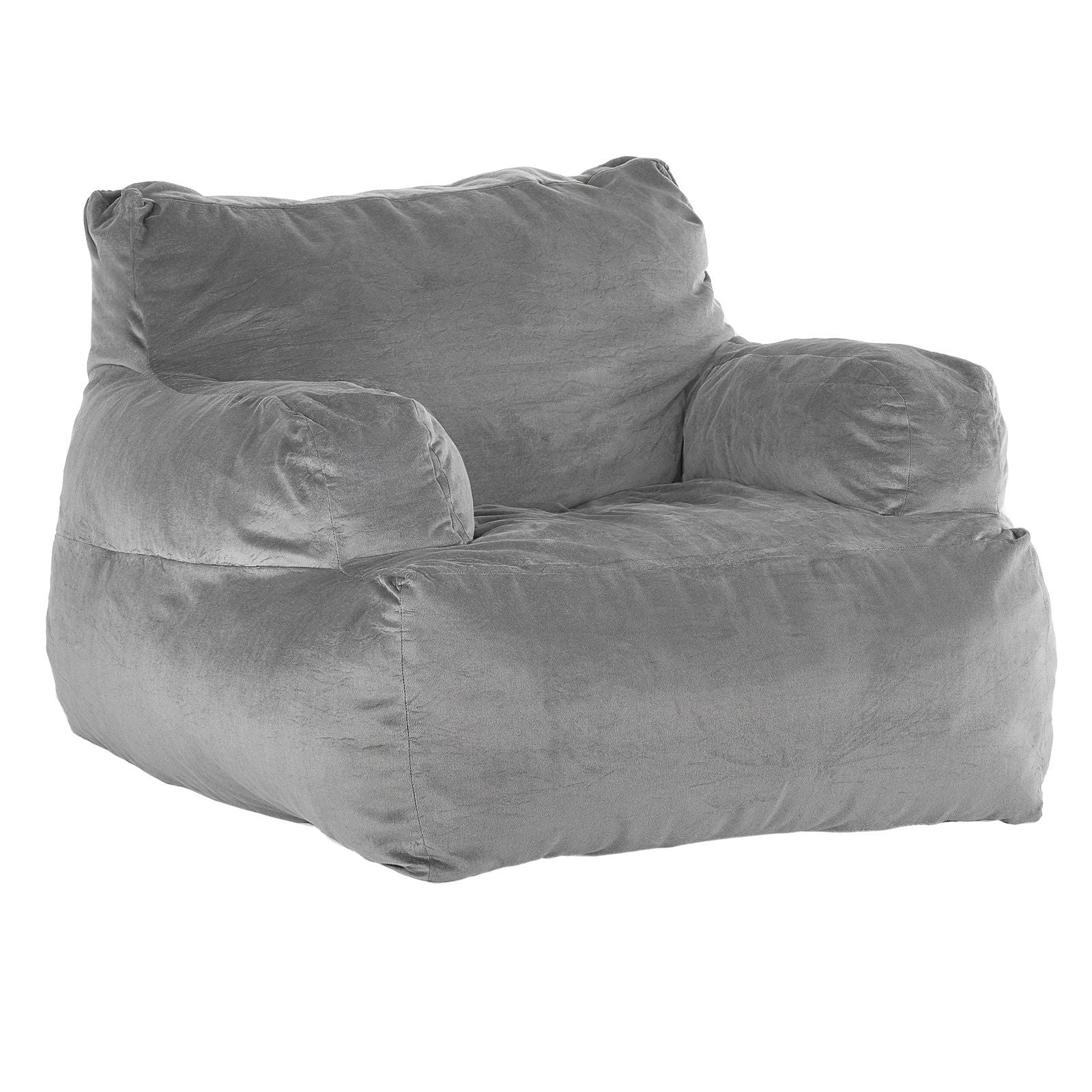 Bean Bag Chair, BeanBag Sofa Chair with Armrests for Adults, Fluffy Plush & High-Density Foam Filling Adult Bean Bag with Zapper, Comfy Lazy Sofa Chair Ideal for Living Room, Bedroom, Grey