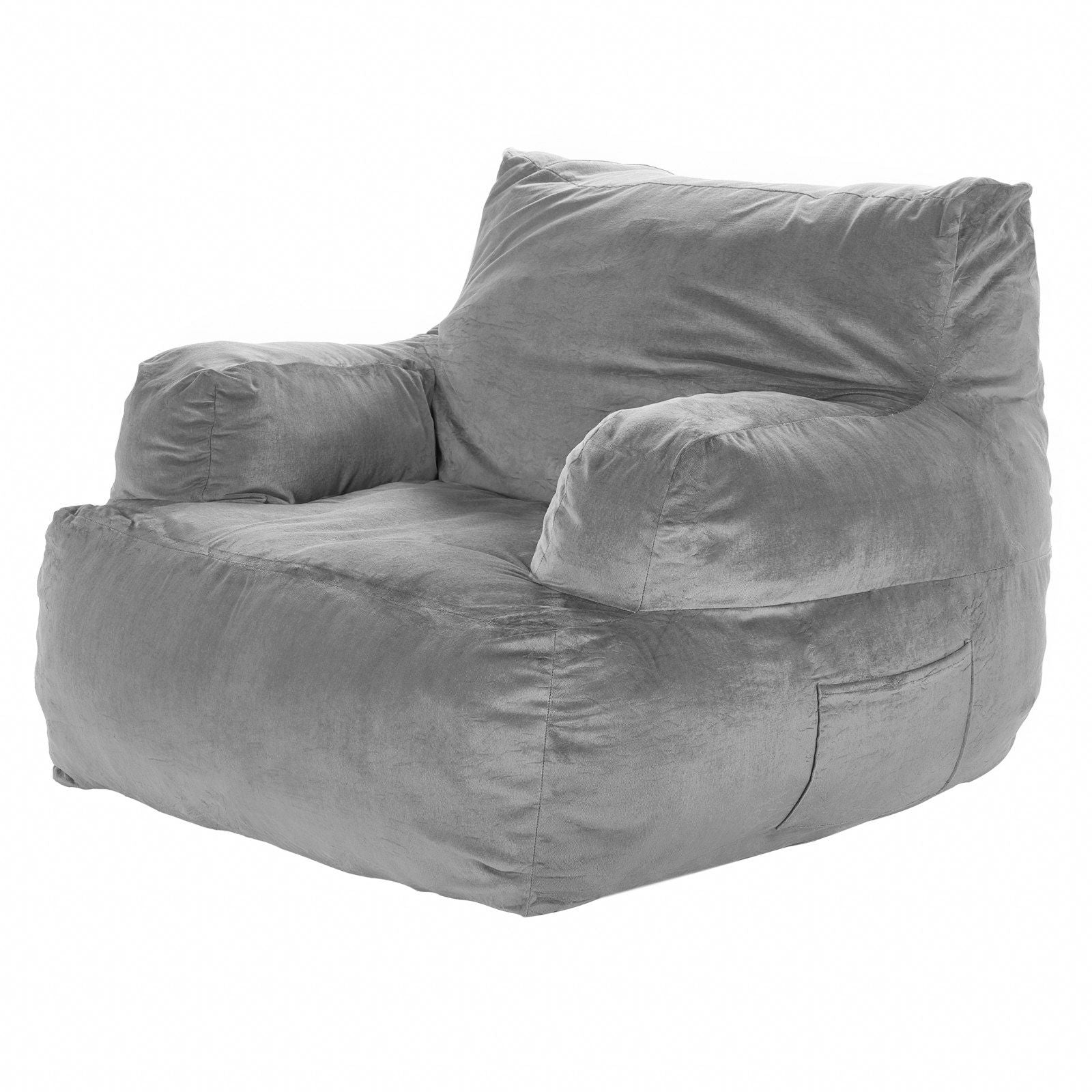 Bean Bag Chair, BeanBag Sofa Chair with Armrests for Adults, Fluffy Plush & High-Density Foam Filling Adult Bean Bag with Zapper, Comfy Lazy Sofa Chair Ideal for Living Room, Bedroom, Grey