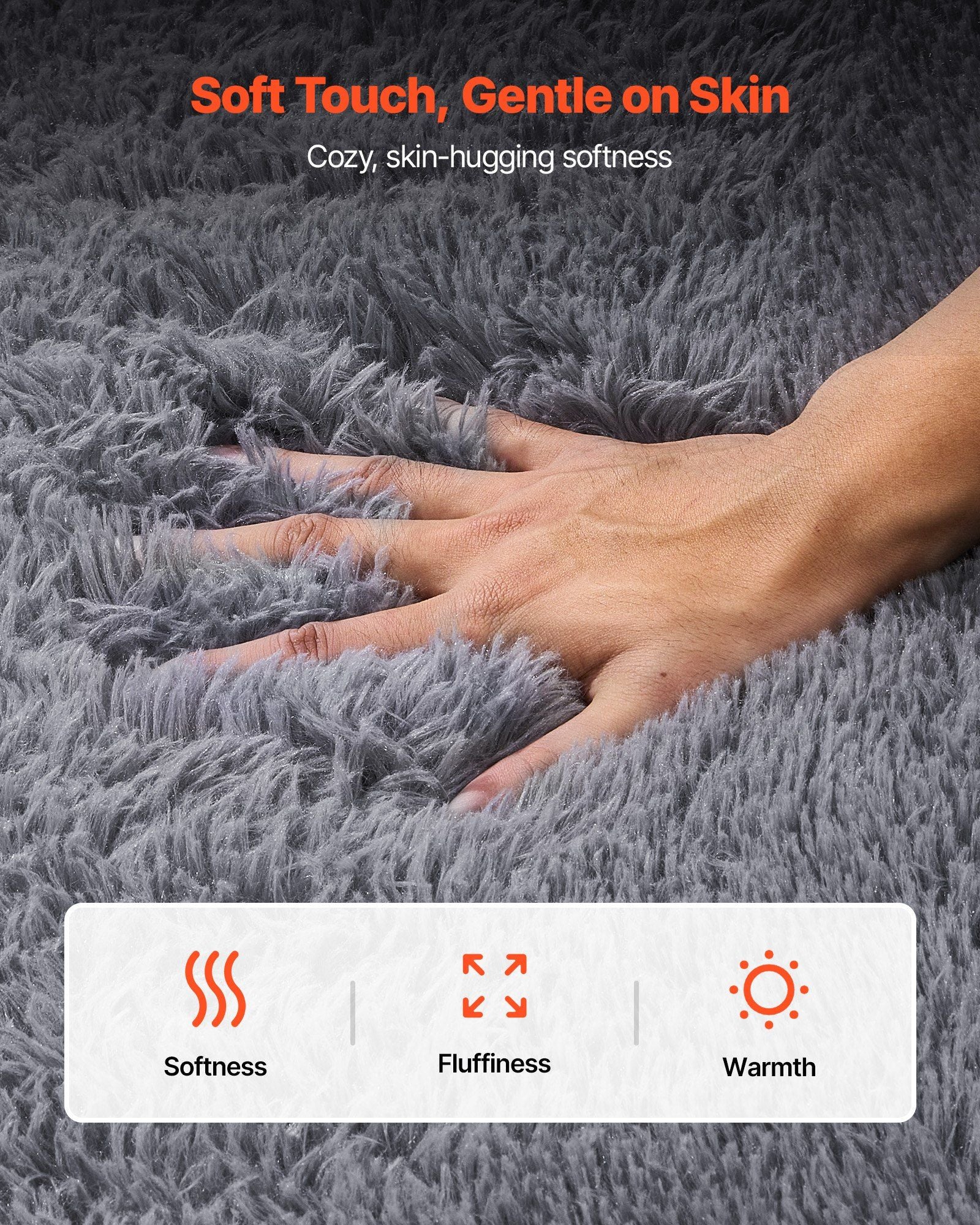 Indoor Plush Area Rugs, 2.44 x 3.05m Soft Plush Carpet, Furry Shag Area Rugs for Living Room, Bedroom, Sunroom, Modern Home Decor Aesthetic, Non-Shedding, Non-Woven, Slip-Resistant, Smoke Gray