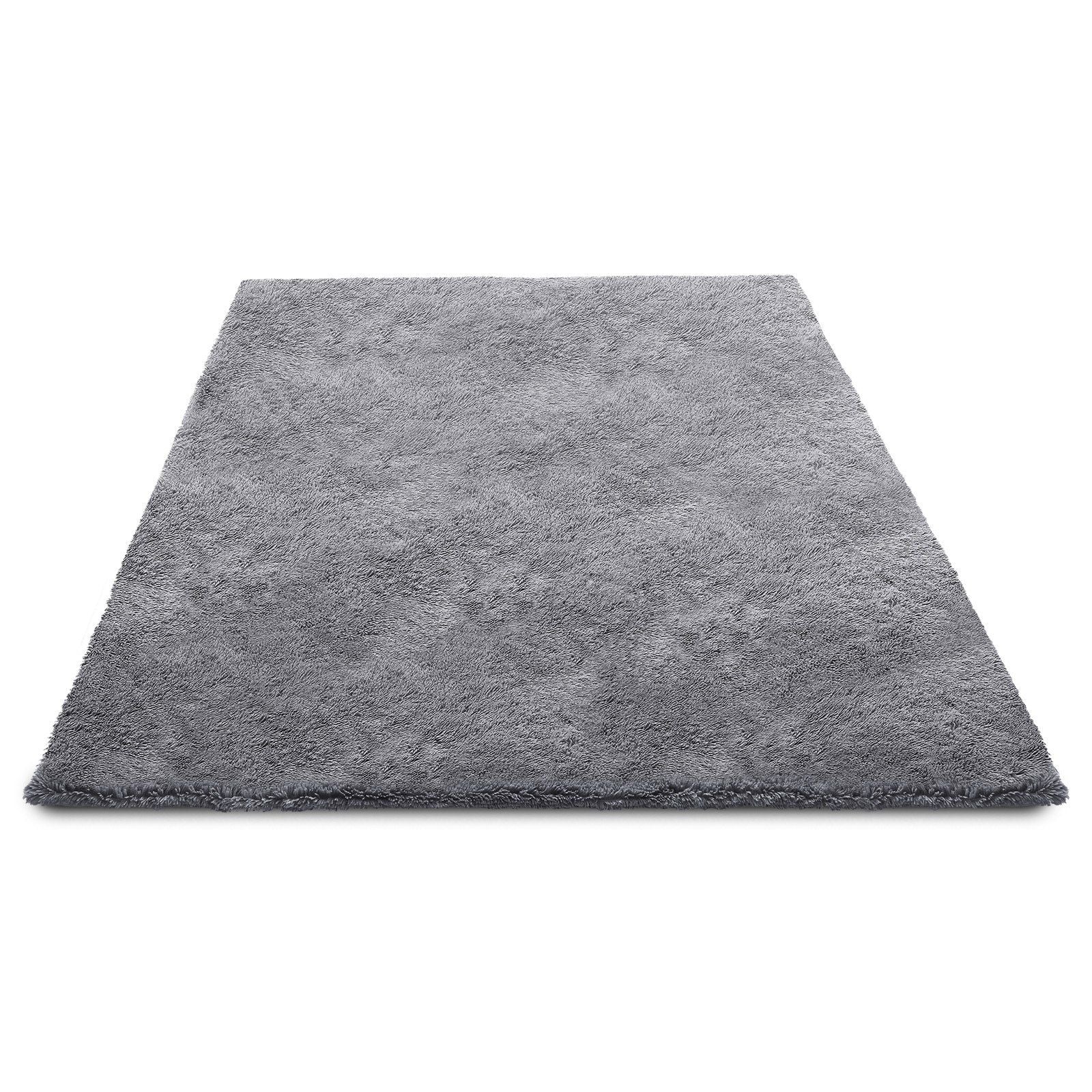 Indoor Plush Area Rugs, 2.44 x 3.05m Soft Plush Carpet, Furry Shag Area Rugs for Living Room, Bedroom, Sunroom, Modern Home Decor Aesthetic, Non-Shedding, Non-Woven, Slip-Resistant, Smoke Gray
