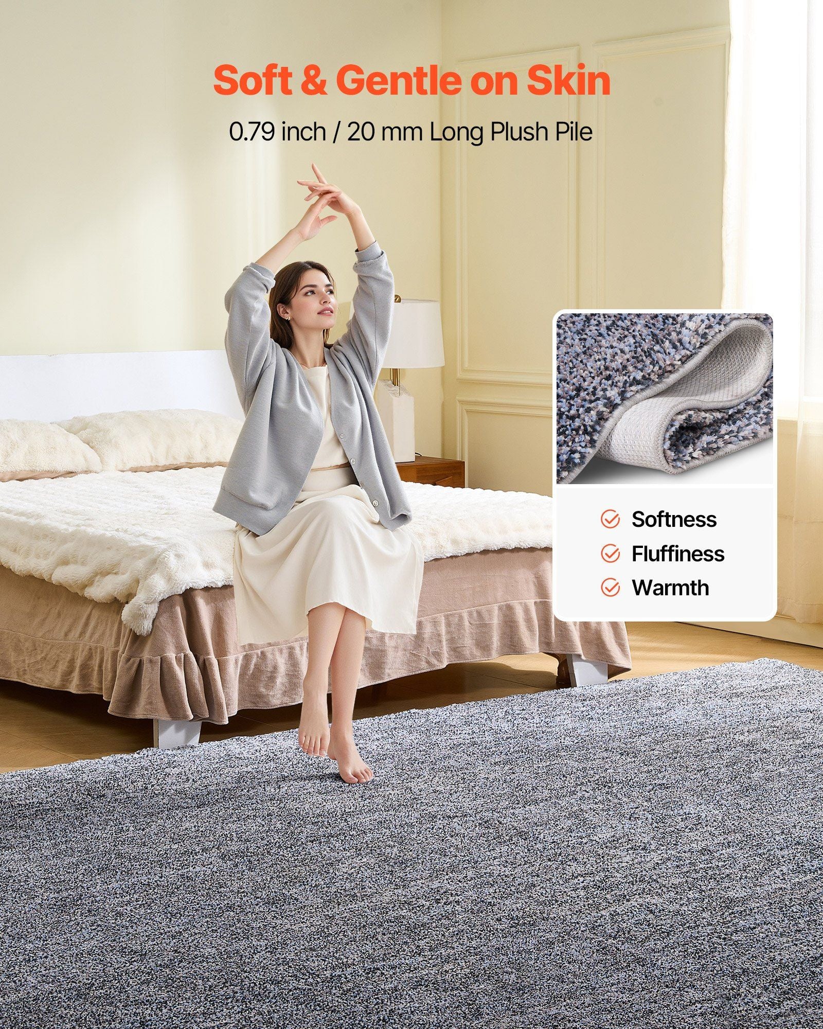 Indoor Plush Area Rugs, 2.74 x 3.66 m Plush Carpet, Area Rugs Furry with Long Plushs Pile, Thick & Durable High-Pile Rug for High-Traffic Areas, Non-Shedding & Non-Slip Backing, Blue-Gray