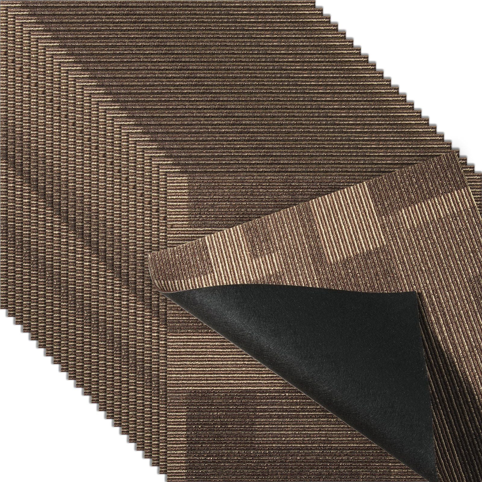 Carpet Tiles Reusable, 24"x 24"Carpet Squares With Padding Attached, Soft Padded Carpet Tiles, Easy Install DIY for Bedroom Living Room (24Tiles, Mixed Brown)