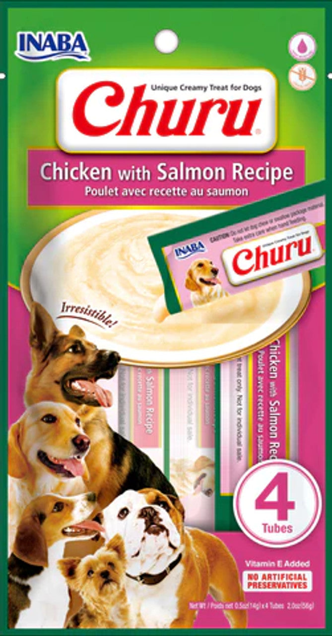 Inaba Churu Puree DOG Treats - Chicken with Salmon (4 Tubes) 56g