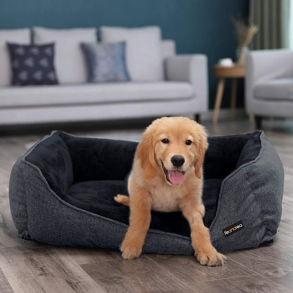 FEANDREA 90cm Dog Sofa Bed with Removable Washable Cover Dark Grey Petsby | Pet Essentials