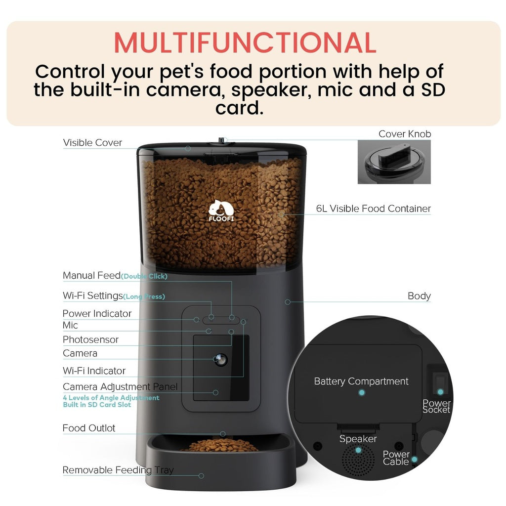 Floofi Smart Pet Feeder with Camera - Black