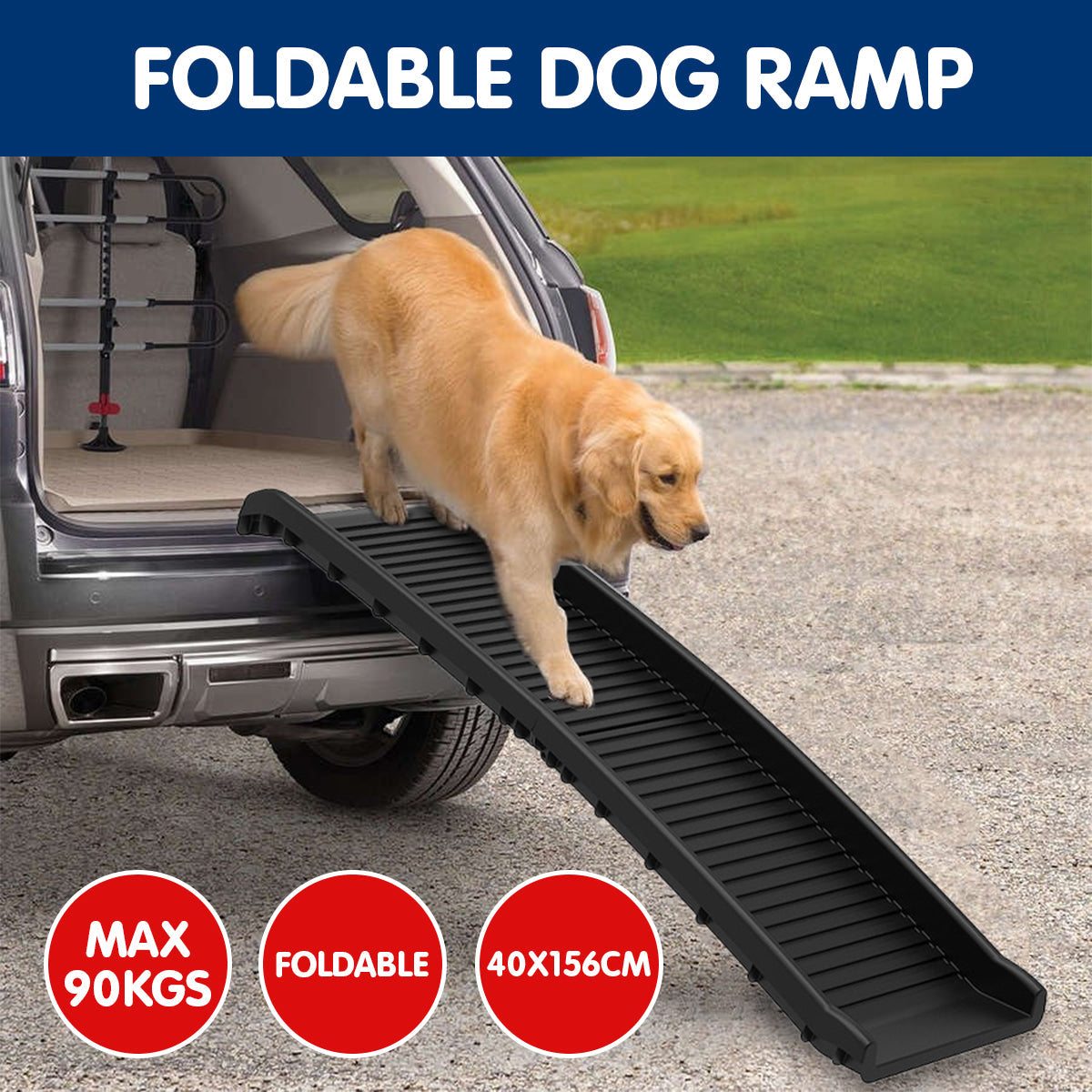 Furtastic Foldable Car Dog Ramp Vehicle Ladder Step Stairs - Black Petsby | Pet Essentials
