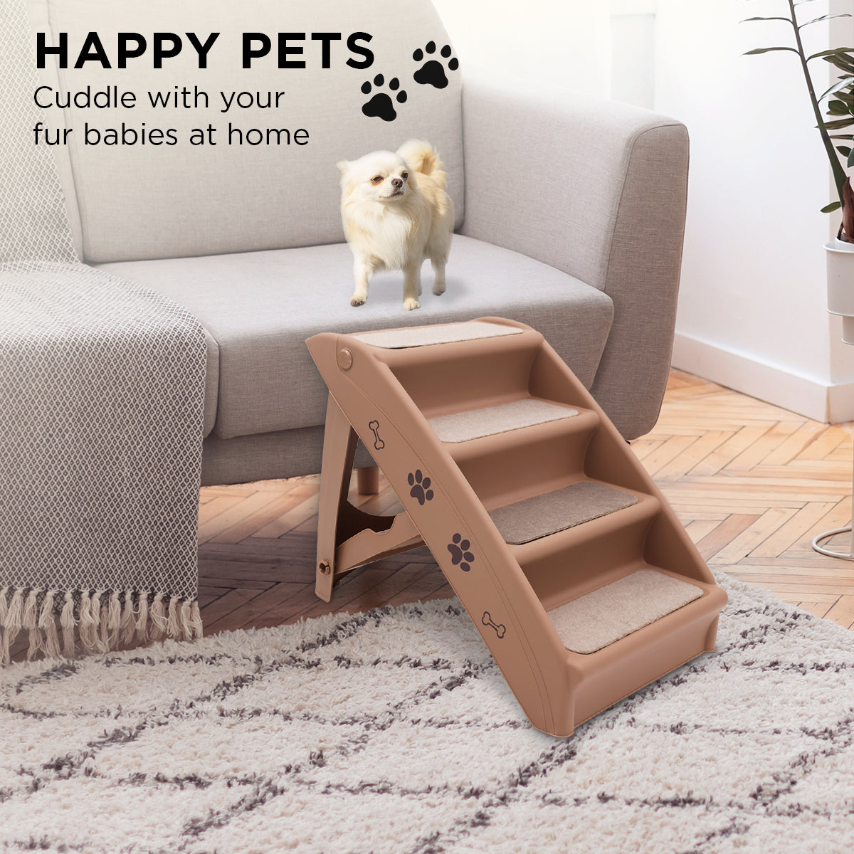 Furtastic 50cm Foldable Step Ladder Stairs - Brown Petsby | Pet Essentials