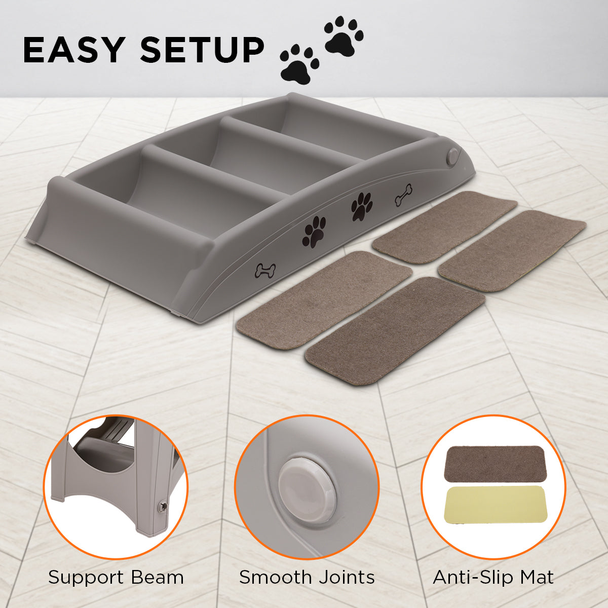 Furtastic Foldable Pet Stairs in Grey - 50cm Dog Ladder Cat Ramp with Petsby | Pet Essentials