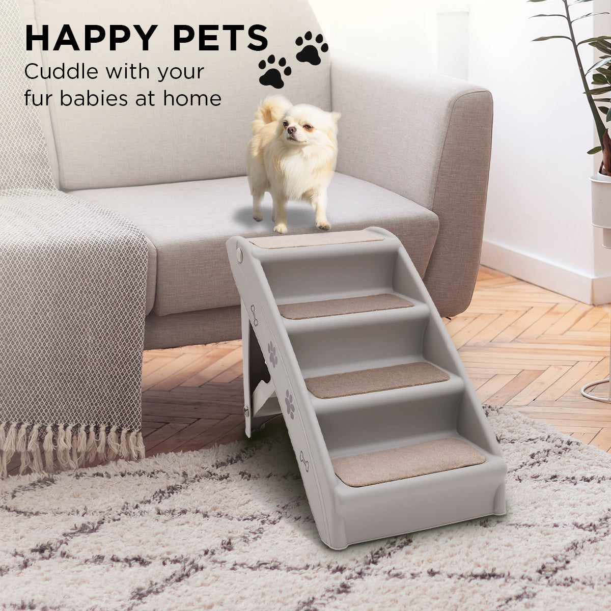 Furtastic Foldable Pet Stairs in Grey - 50cm Dog Ladder Cat Ramp with Petsby | Pet Essentials