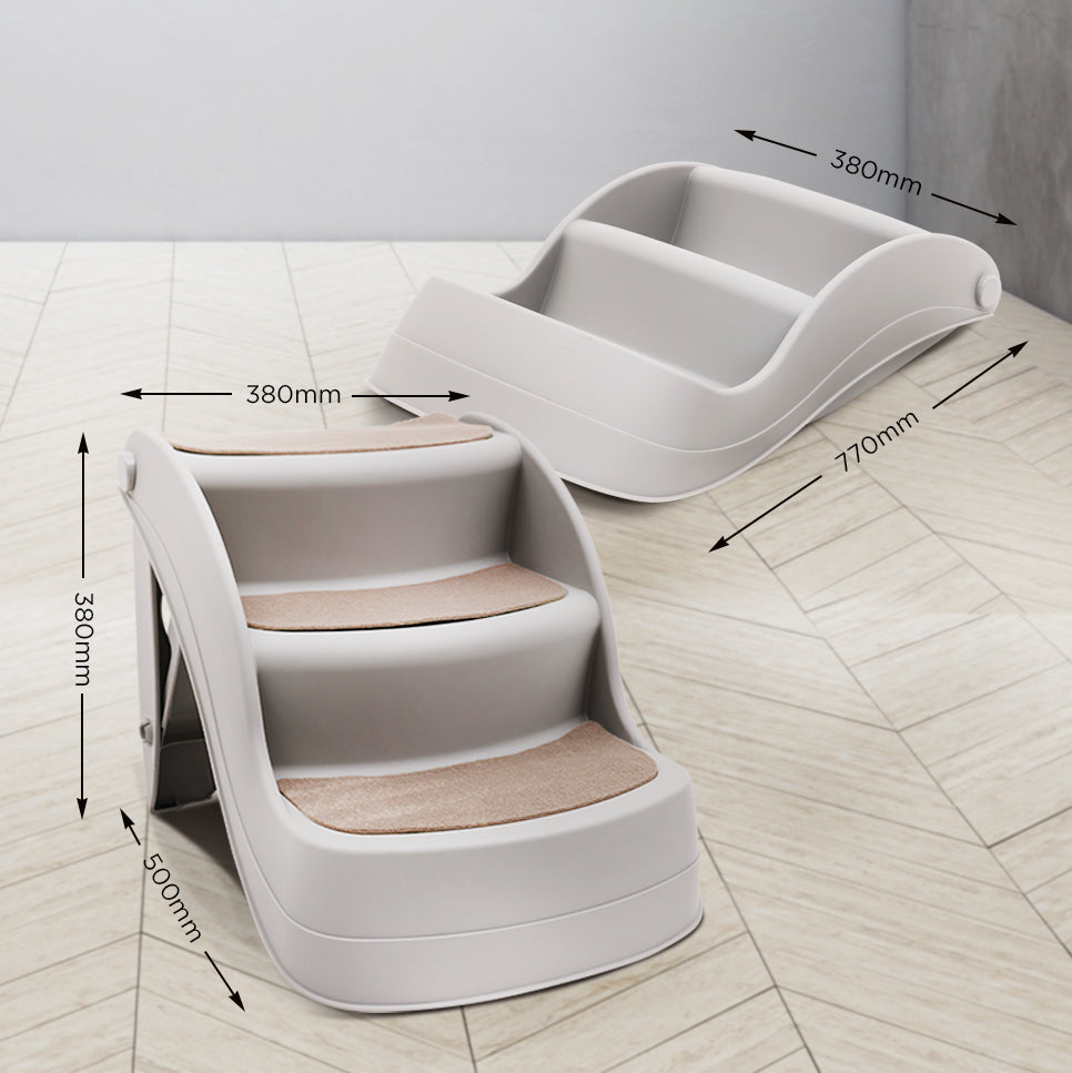 Furtastic 38cm Foldable Pet Stairs Ramp - Grey Petsby | Pet Essentials