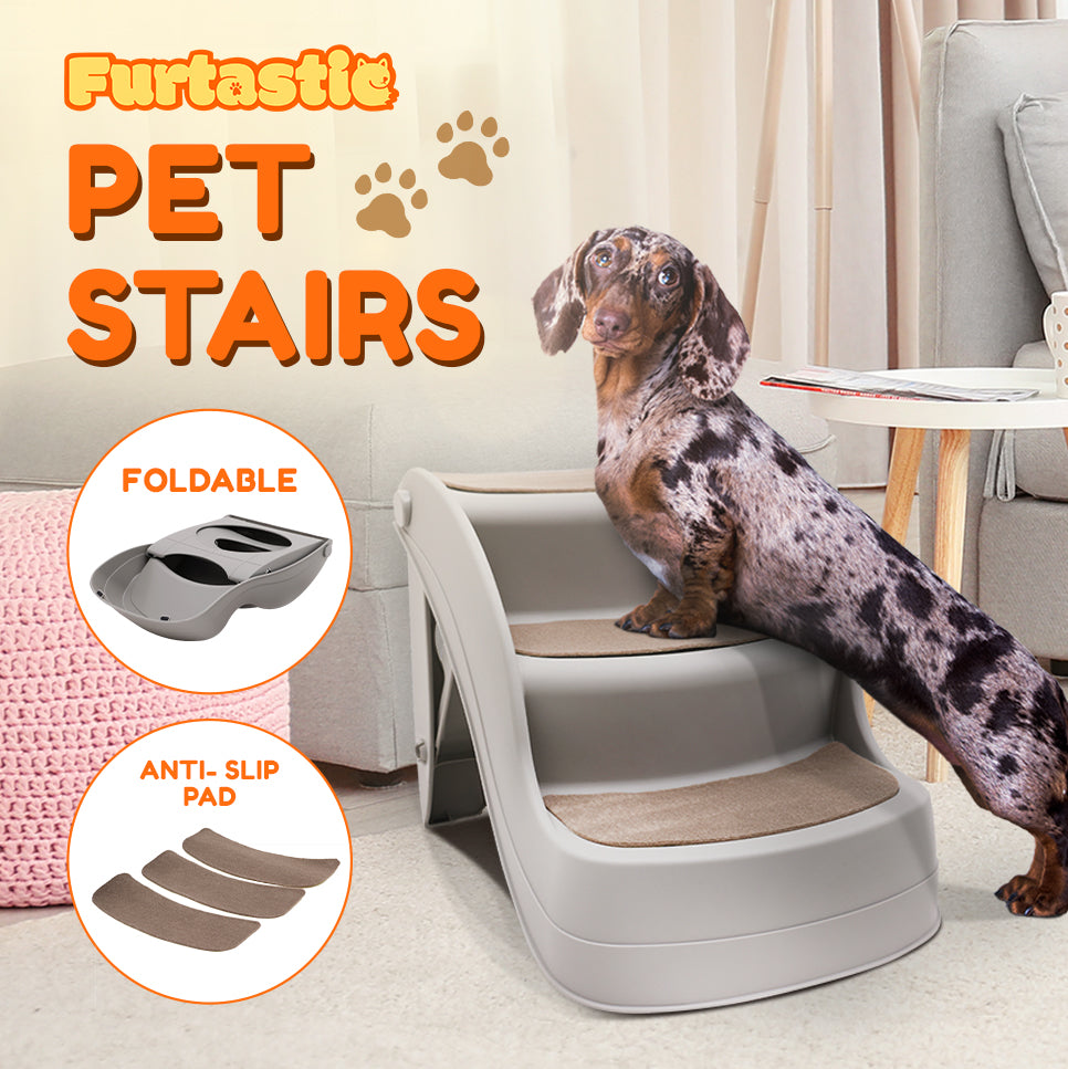 Furtastic 38cm Foldable Pet Stairs Ramp - Grey Petsby | Pet Essentials