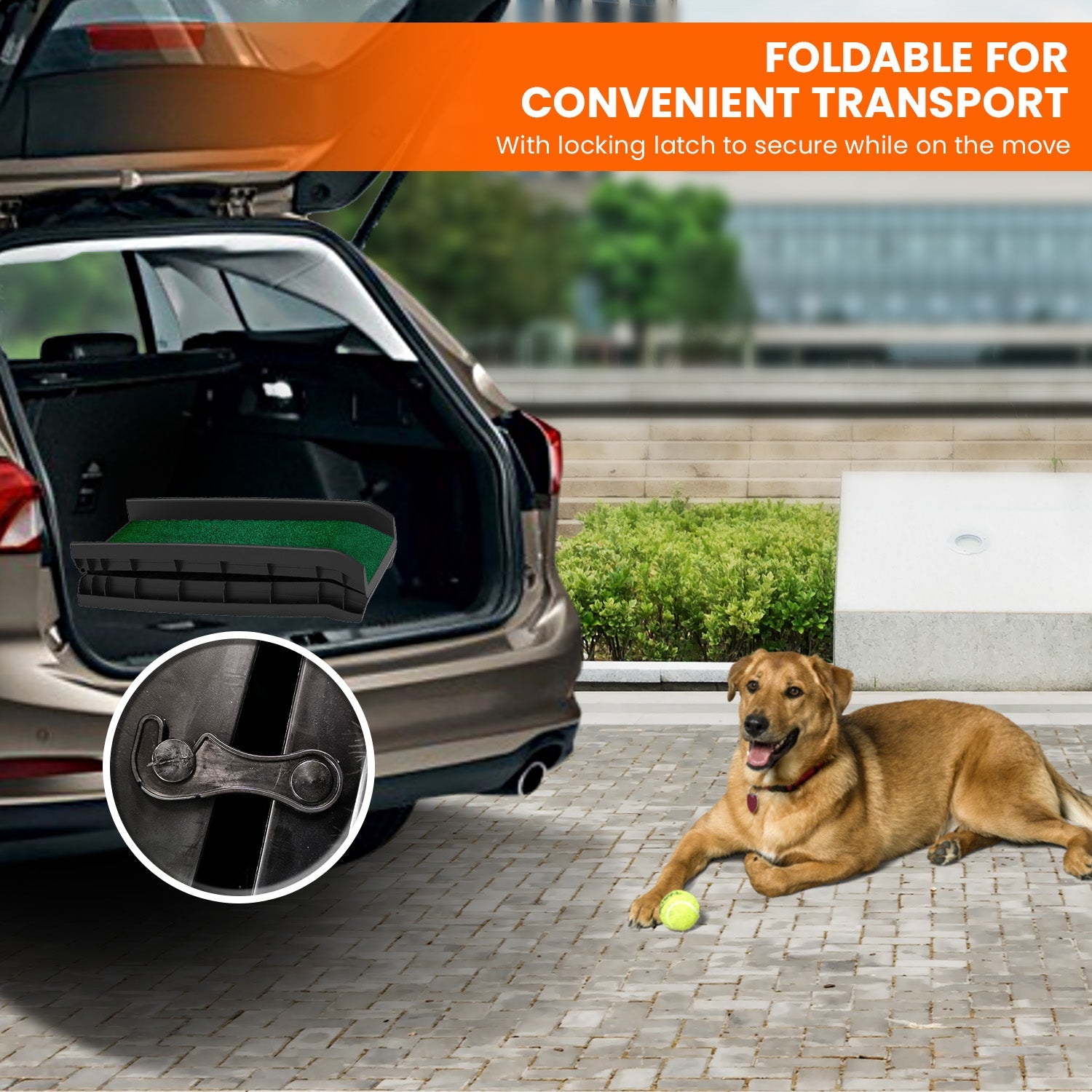 Furtastic Foldable Plastic Dog Ramp with Synthetic Grass Petsby | Pet Essentials