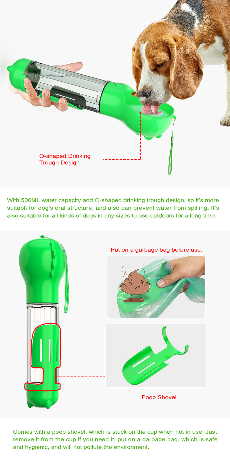 YES4PETS 4 in 1 Portable Pet Dog Puppy Cat Drinking Mug Water Feeder Bottle Valve Travel Bottle Green