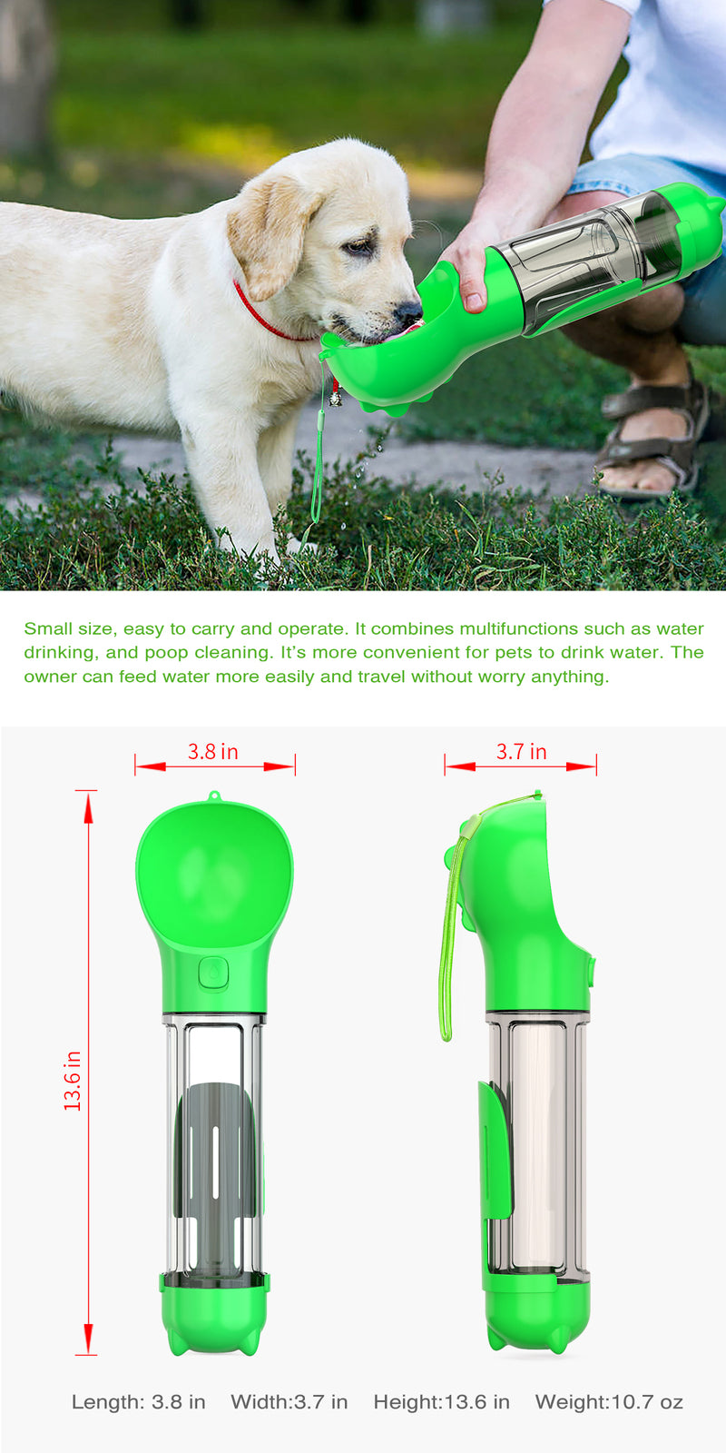 YES4PETS 4 in 1 Portable Pet Dog Puppy Cat Drinking Mug Water Feeder Bottle Valve Travel Bottle Green