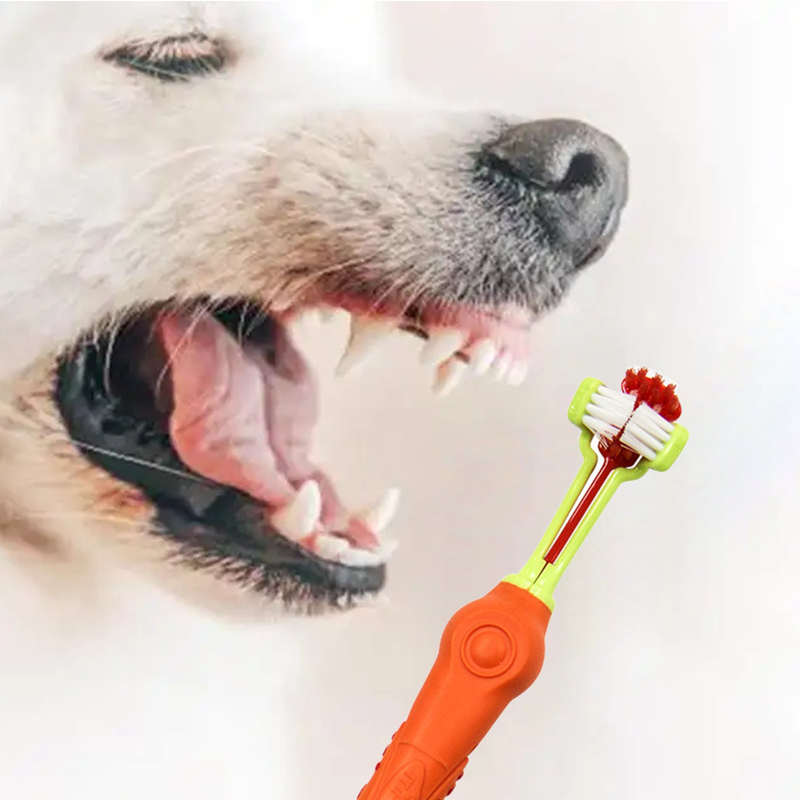 Pawfriends Pet Three-Head Multi-Angle Dog Cat Toothbrush Oral Cleaning Product Orange