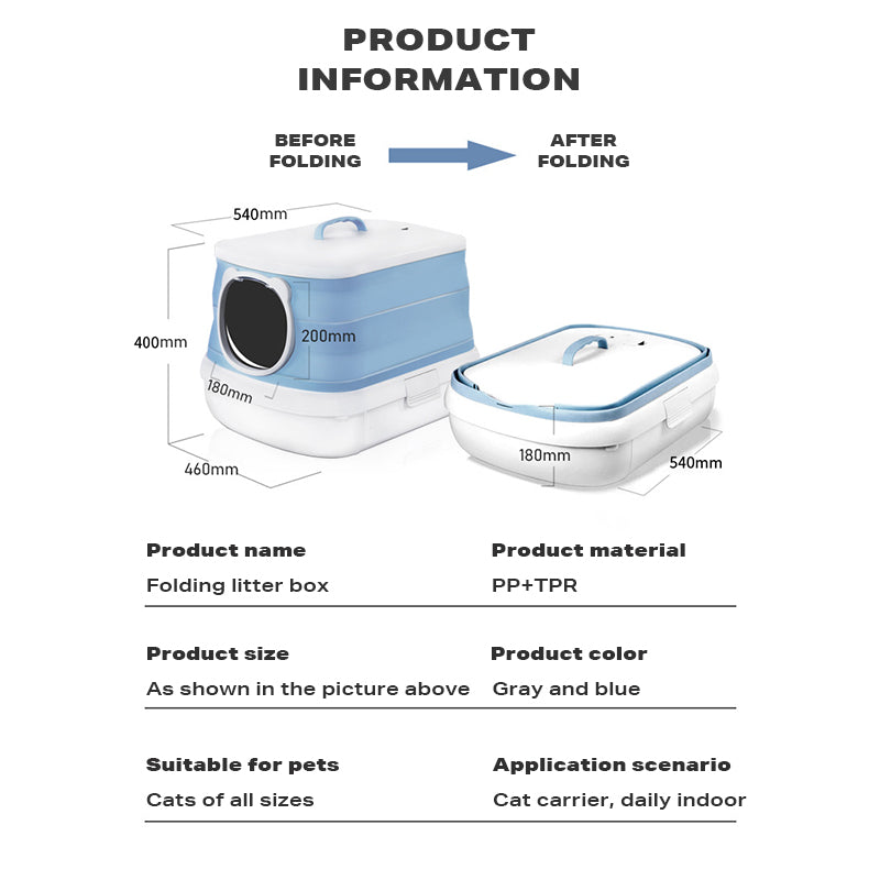 Large Foldable Cat Litter Box Plastic Toilet Easy Cleaning Petsby | Pet Essentials