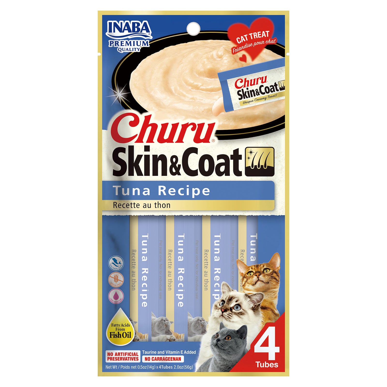 Inaba Churu Puree CAT Treats - Skin & Coat Tuna (4 Tubes) 56g