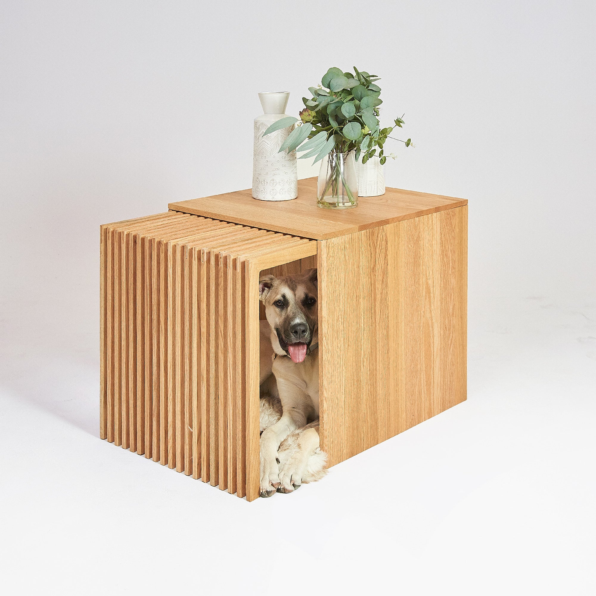 Modern Timber Batten Dog Den House Side Table