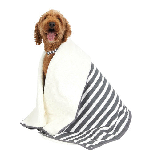 Mog & Bone Pet Dog Fleece Blanket - Charcoal Hamptons Stripe