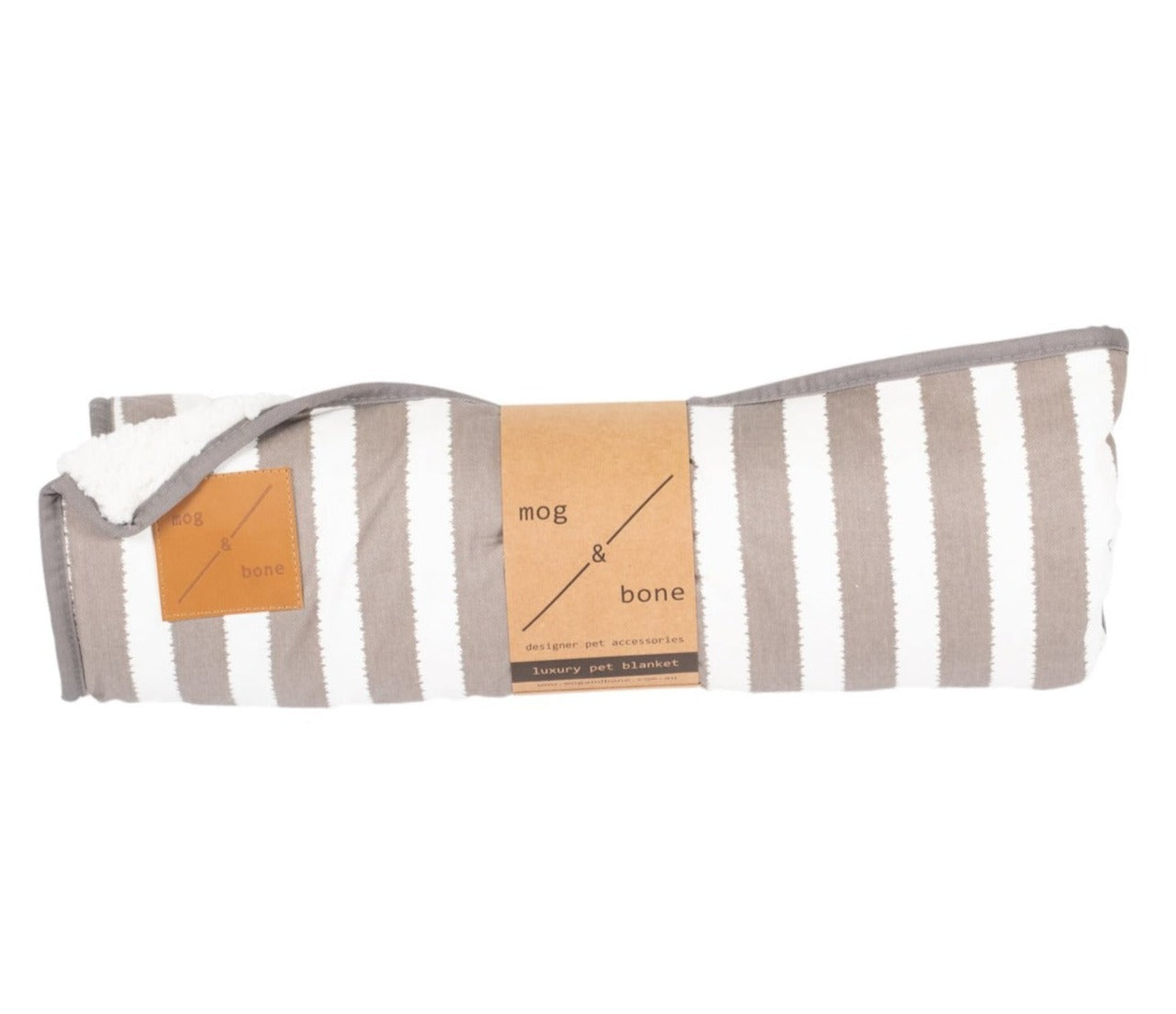 Mog & Bone Pet Dog Fleece Blanket - Latte Hampton Stripes