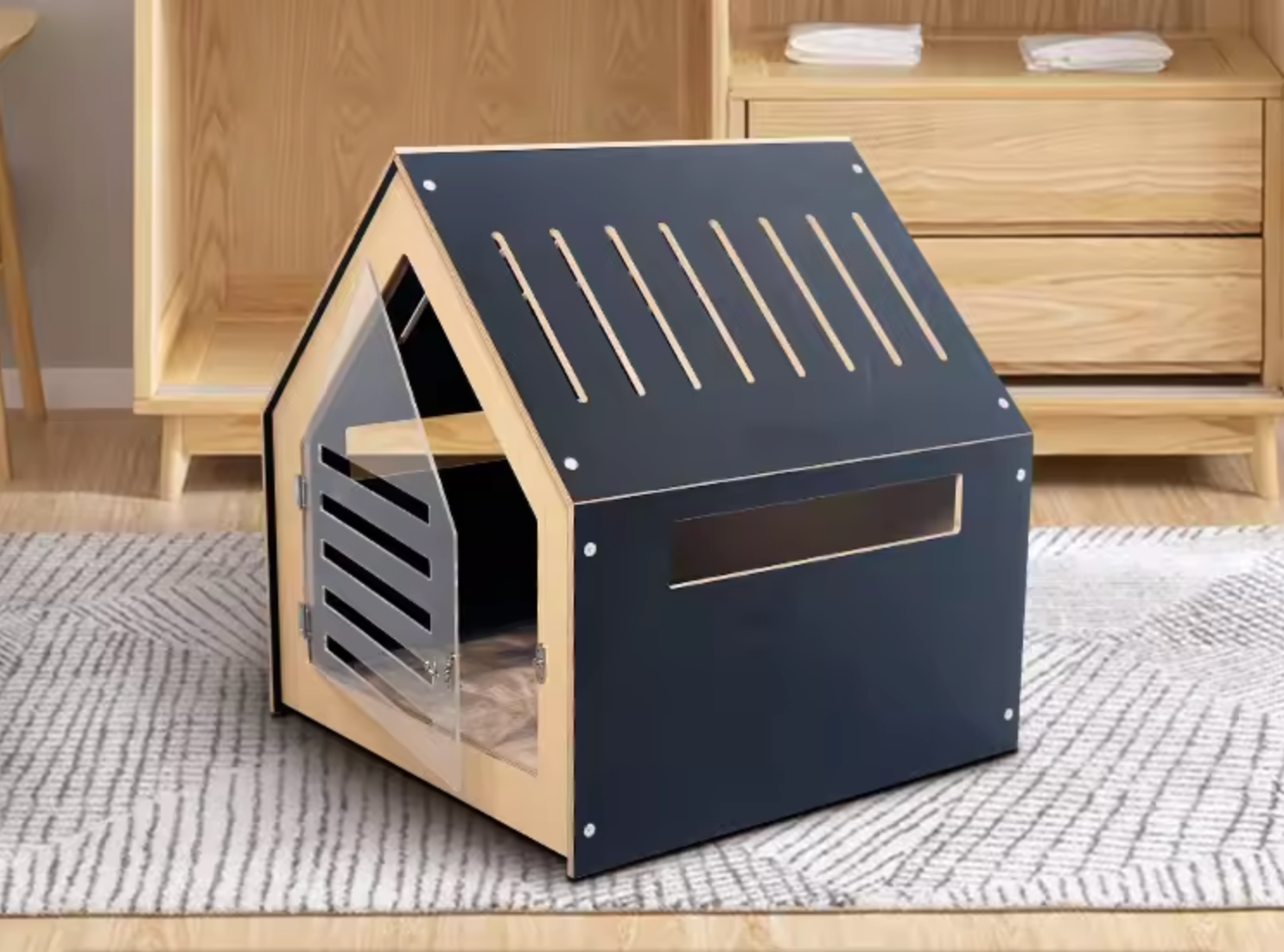 Modern Pet Dog House Crate (Black)