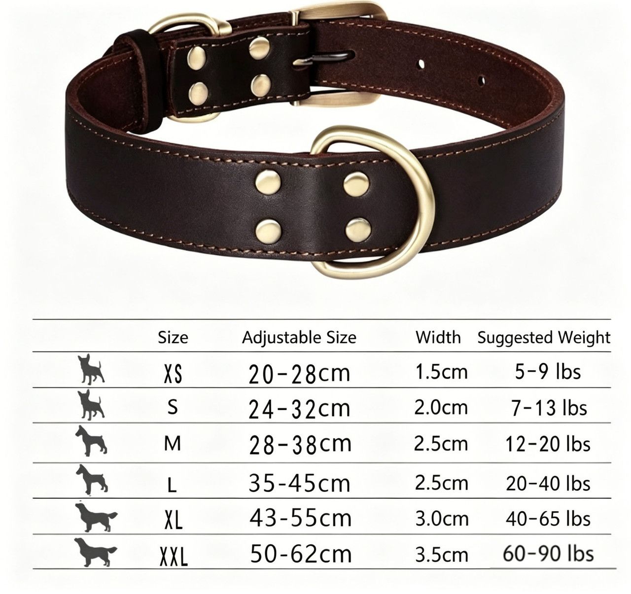 Premium Genuine Leather Dog Collar/Durable Real Leather Adjustable Collars For Male Female （size: XL）
