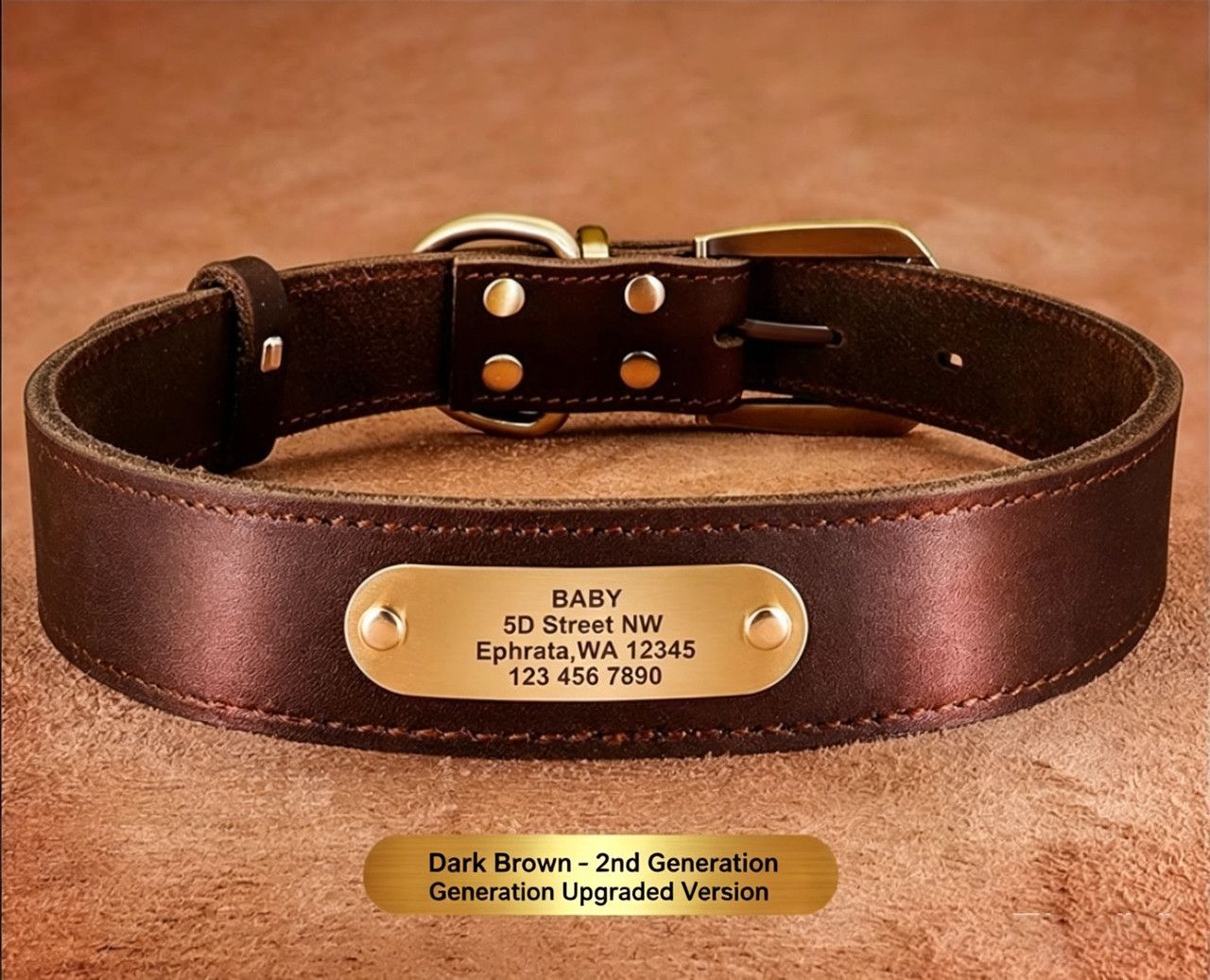 Premium Genuine Leather Dog Collar/Durable Real Leather Adjustable Collars For Male Female(XS,Dark brown)