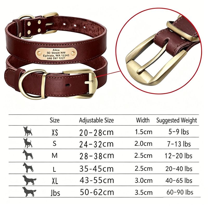 Premium Genuine Leather Dog Collar/Durable Real Leather Adjustable Collars For Male Female(L,Dark brown)