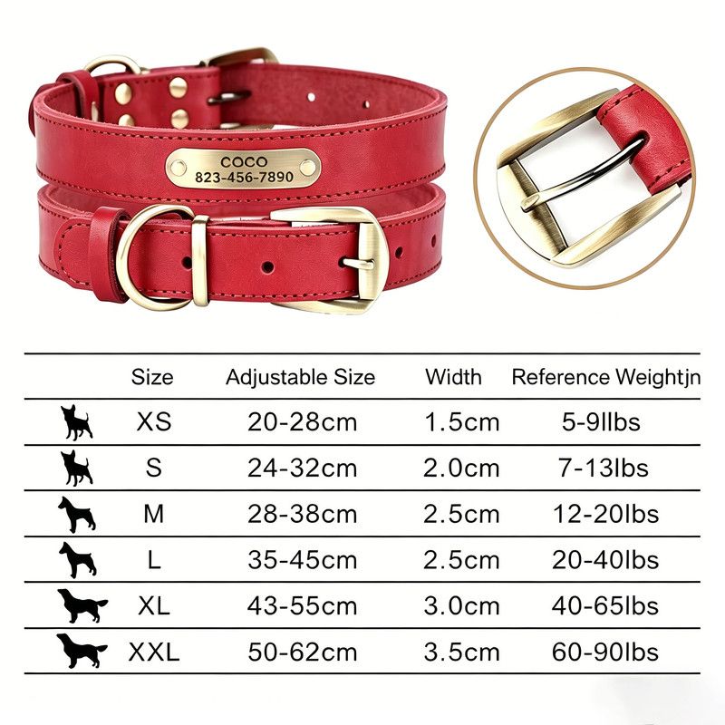 Premium Genuine Leather Dog Collar/Durable Real Leather Adjustable Collars For Male Female(XS,Red)