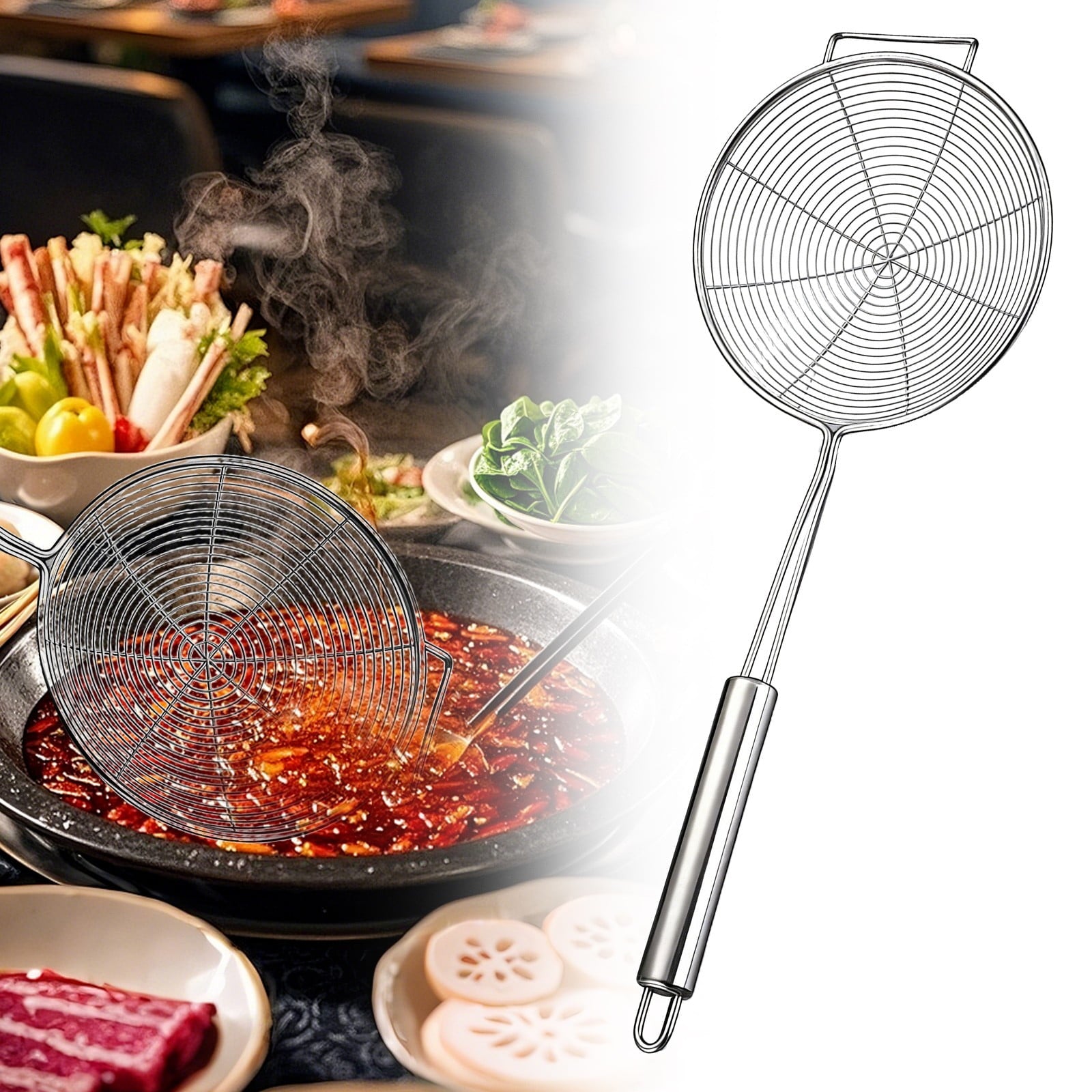 Strainer Spider Skimmers for Kitchen Cooking and Frying Food, Stainless Steel Slotted Spoon Pasta Strainers Tomato Food Strainer Skimmer Ladle For Pasta, 1 Pcs, 15.94x6.3 14.76" x 5.51" Silver