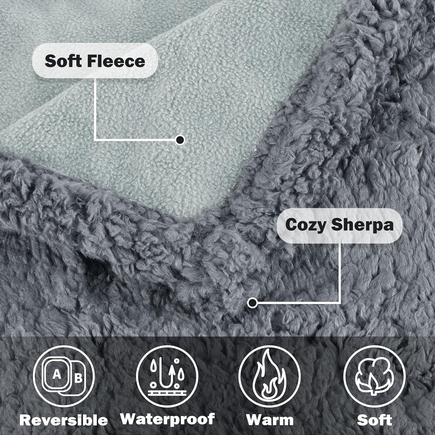 Pawsse Waterproof Pet Blanket, Pee Urine Proof Dog Blanket Cover for Couch Bed Furniture Protector, Liquid Proof Blanket for Small Medium Dogs, Buffale Red/Tuape, 50” x 60”. Lt Gray/Dk Gray