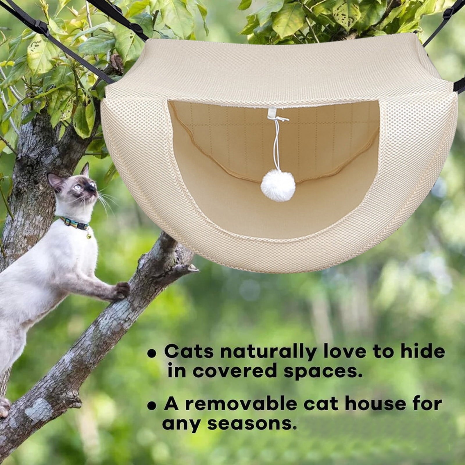 Darzheoy Cat Cage Hammock, Hanging Soft Pet Bed, Summer Breathable Pet Cage Hammock with Adjustable Straps, for Indoor Kitten Puppy Rabbit or Small Pet Beige