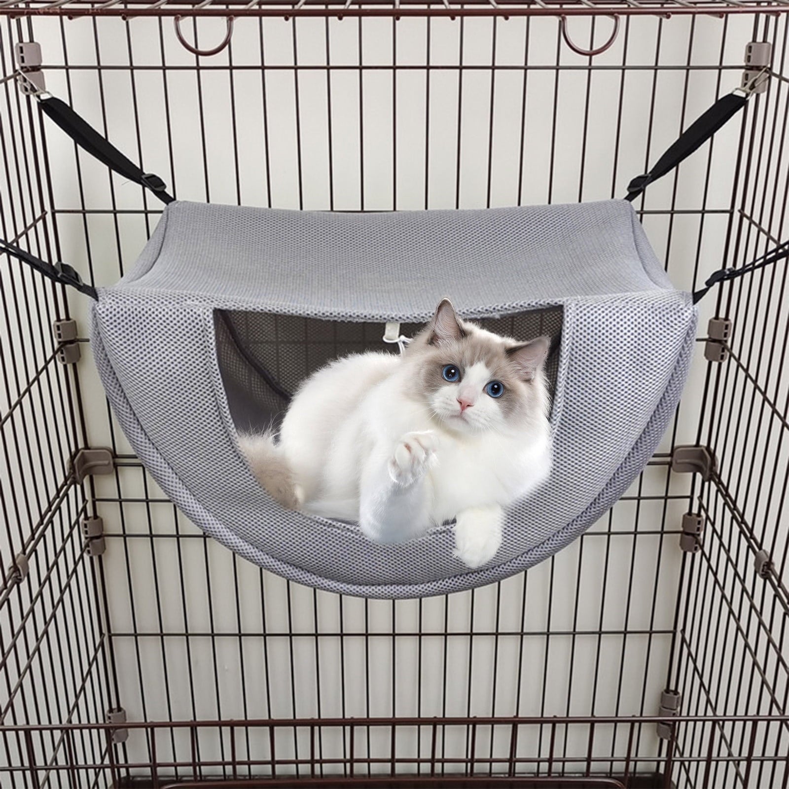 Darzheoy Cat Cage Hammock, Hanging Soft Pet Bed, Summer Breathable Pet Cage Hammock with Adjustable Straps, for Indoor Kitten Puppy Rabbit or Small Pet Gray