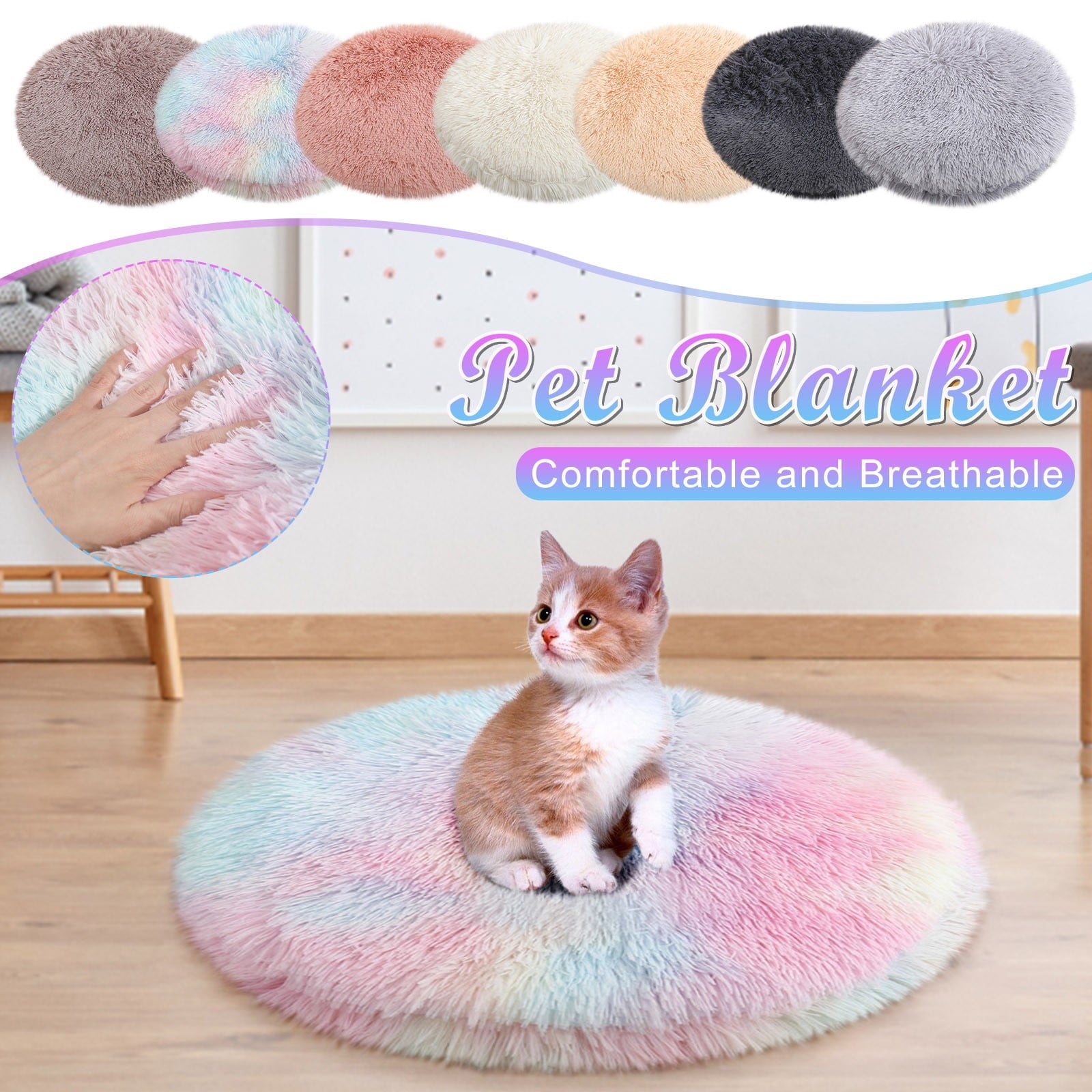 Darzheoy 16 inch Plush Dog Bed Mat Warm Fluffy Round Puppy Crate Pad with Anti-Slip Waterproof Bottom Soft Comfy Pet Kennel Mat for Small and Medium Dogs Black