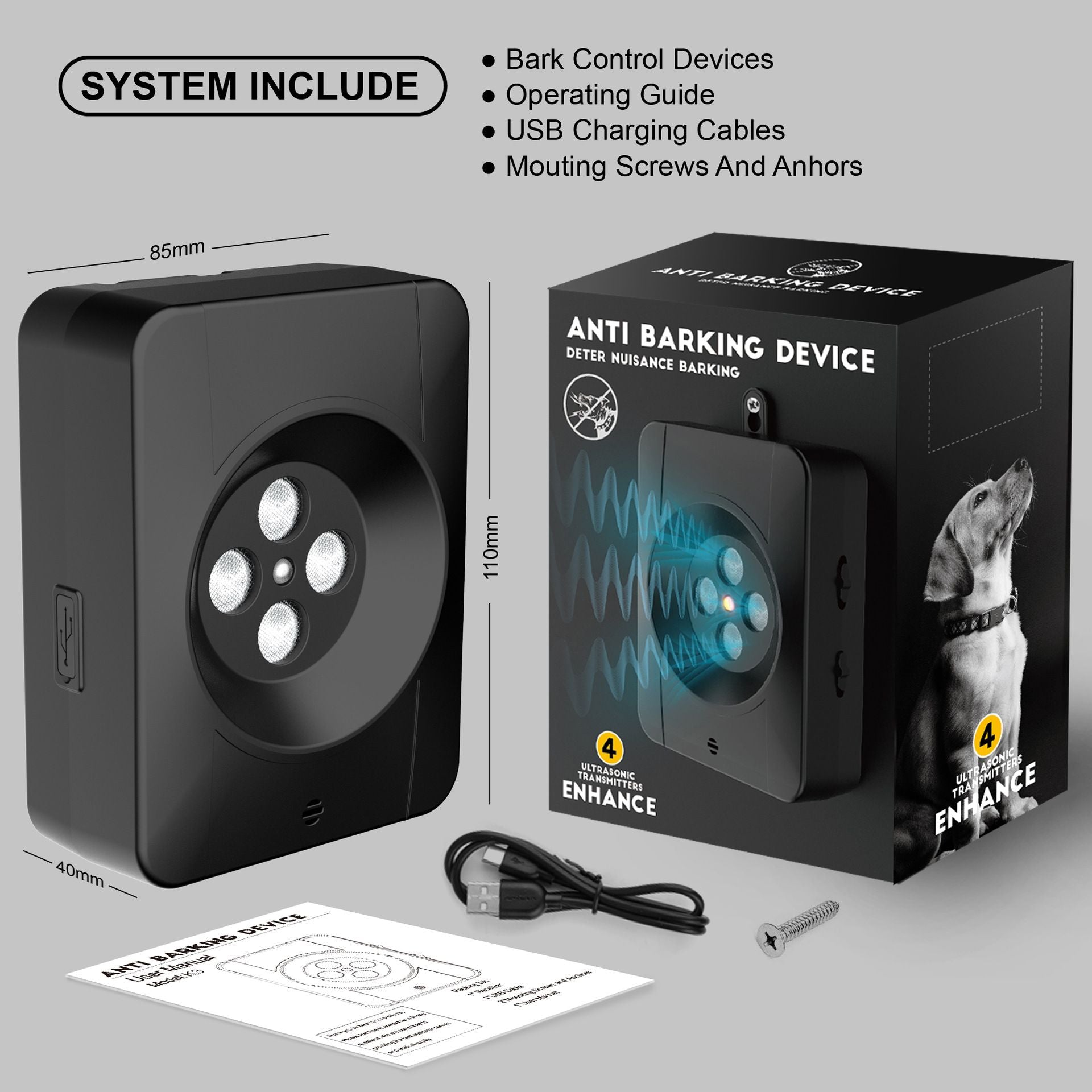 Ultimate Ultrasonic Bark Control Device for Dogs - Auto Sensor Modes | Weatherproof Anti-Bark Deterrent | Handheld Remote Training Tool | Stop Excessive Barking Humanely - Black