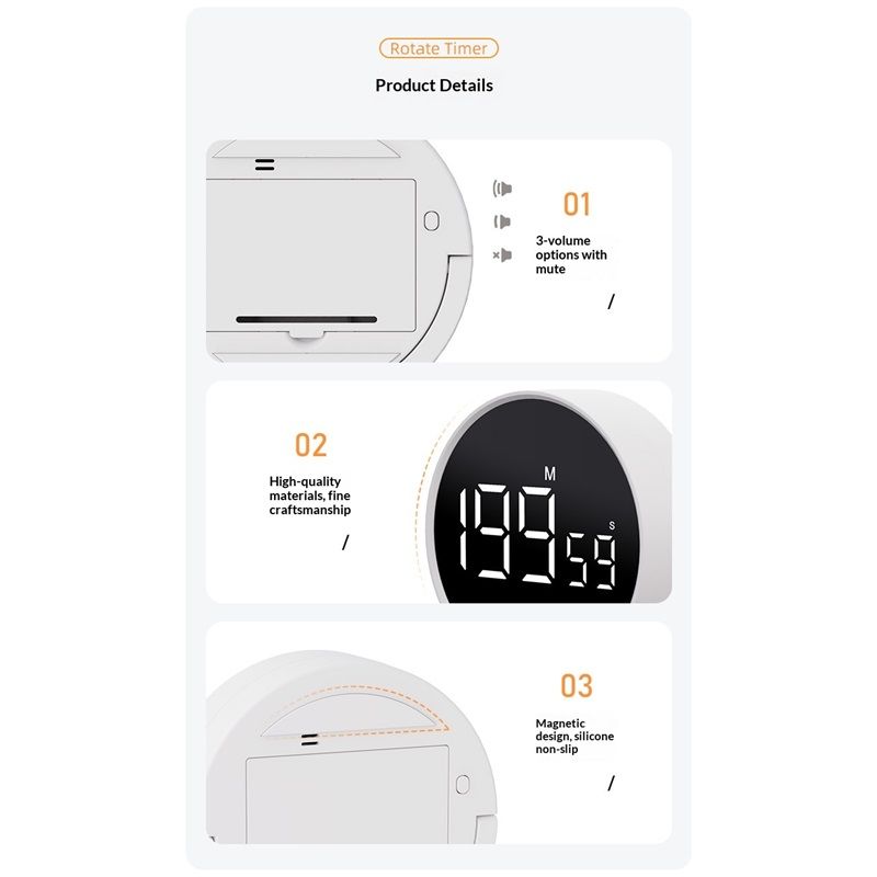 Digital Kitchen Timer - Magnetic Countdown Countup Timer with Large LED Display Volume Adjustable, Easy for Cooking and for Seniors and Kids to Use (white)