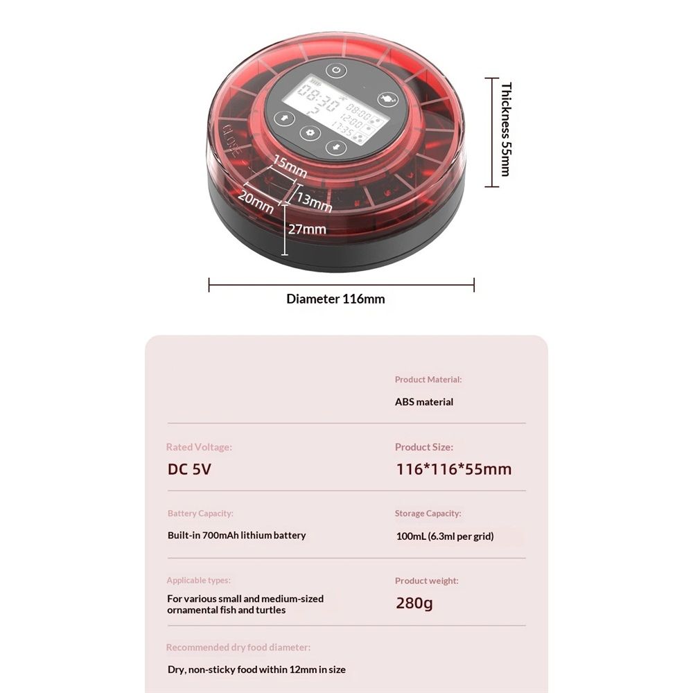 Automatic Fish Feeder for Aquarium - Moisture-Proof and Precision Feeding Betta Vacation Feeder, USB Rechargeable Auto Fish Food Dispenser with Timer,LCD Display