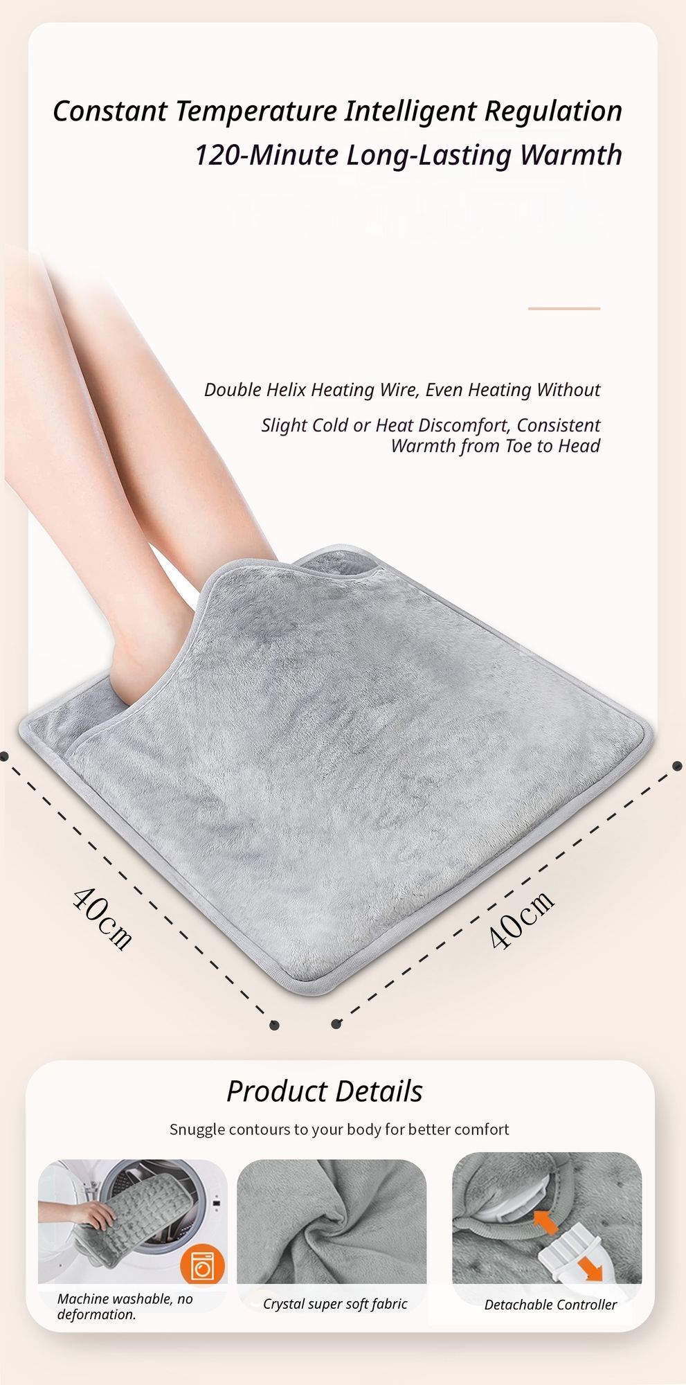 Electric Foot Warmer Mat, Dark Grey Double-Sided Heating Foot Blanket with 6 Temperature Settings and Even Heating