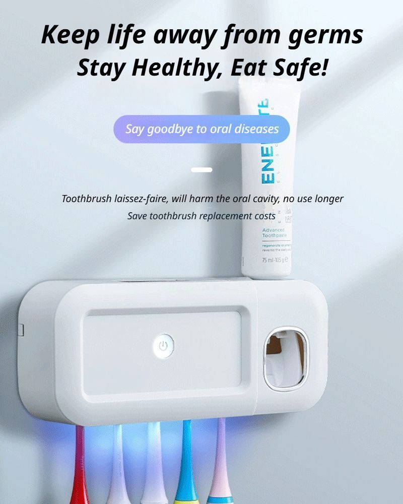 White Smart UV Sterilization Set, No-Drilling Wall-Mounted Toothbrush Organizer & Electric Toothbrush Sanitizer