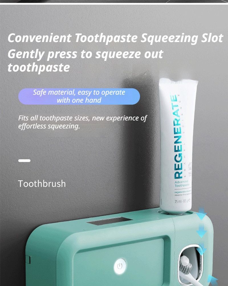 Gray Smart UV Sterilization Set, No-Drilling Wall-Mounted Toothbrush Organizer & Electric Toothbrush Sanitizer