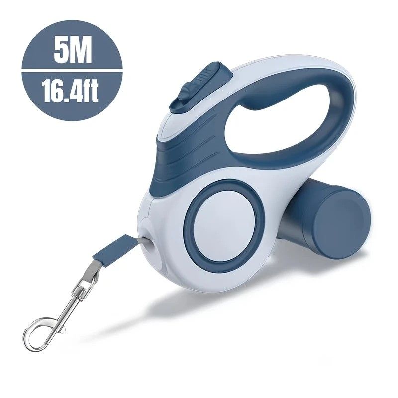 Multi-function Automatic Retractable Pet Leash: High-Strength Anti-Break, One-Click Lock, Comfortable Grip, Eco-Friendly Waste Disposal, 5 Meters/196.85 Inches for Secure Dog Walking(blue)