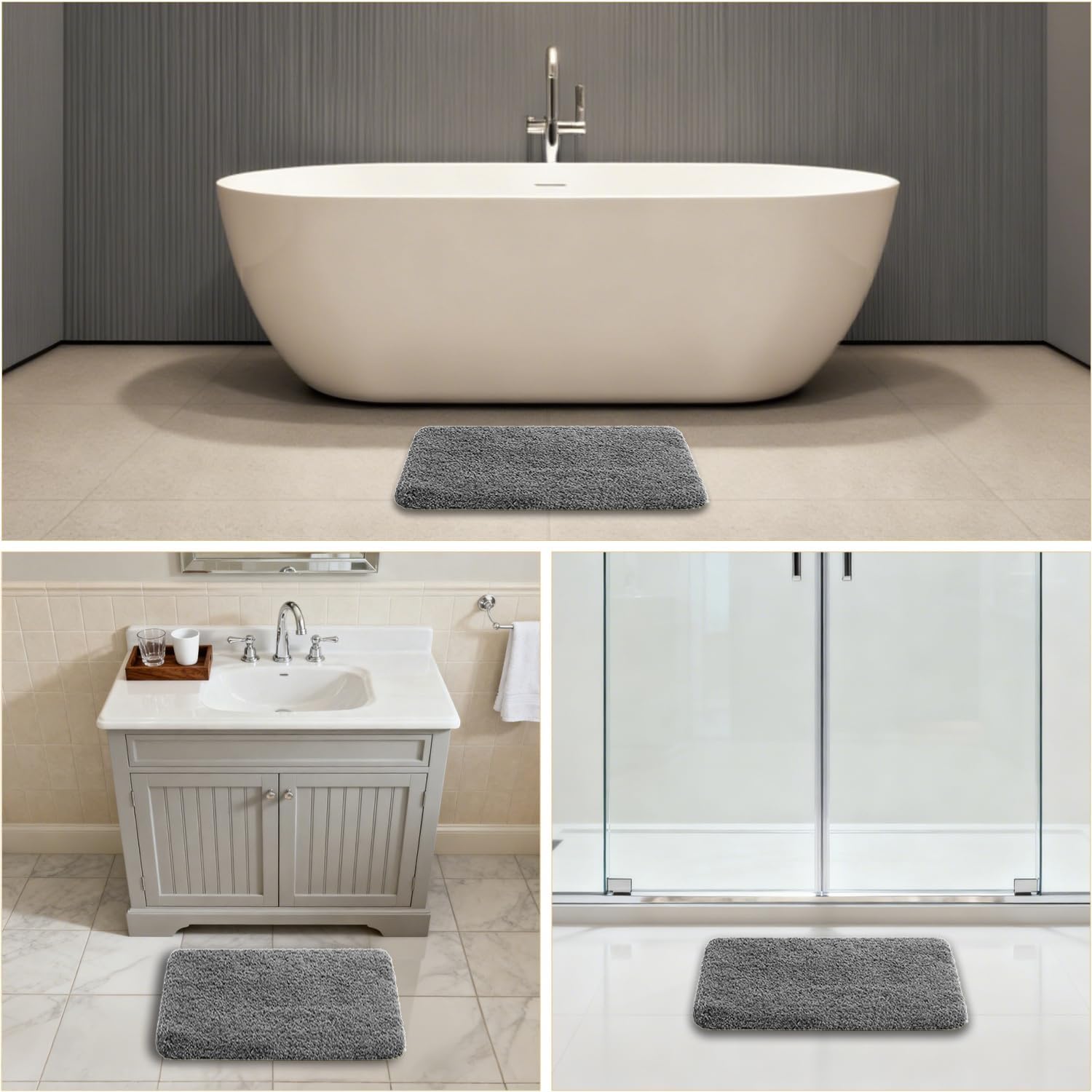 Gray Bath Mat 17"x24" – High-Density Microfiber Bathroom Mat, Small Non Slip Absorbent Washable Bath Mats for Bathroom, Soft Plush Floor Mat for Vanity
