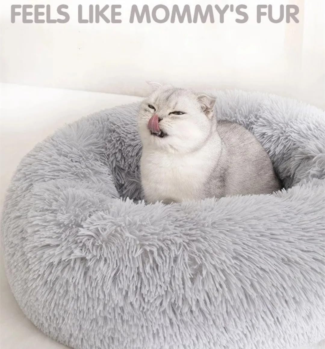 Cat Beds for Indoor Cats - Cat Bed Washable 20 inches, Dog Beds for Small Medium Dogs, Anti Anxiety Round Fluffy Plush Faux Fur Pet Bed, Thick Bottom (Medium, Light Grey)