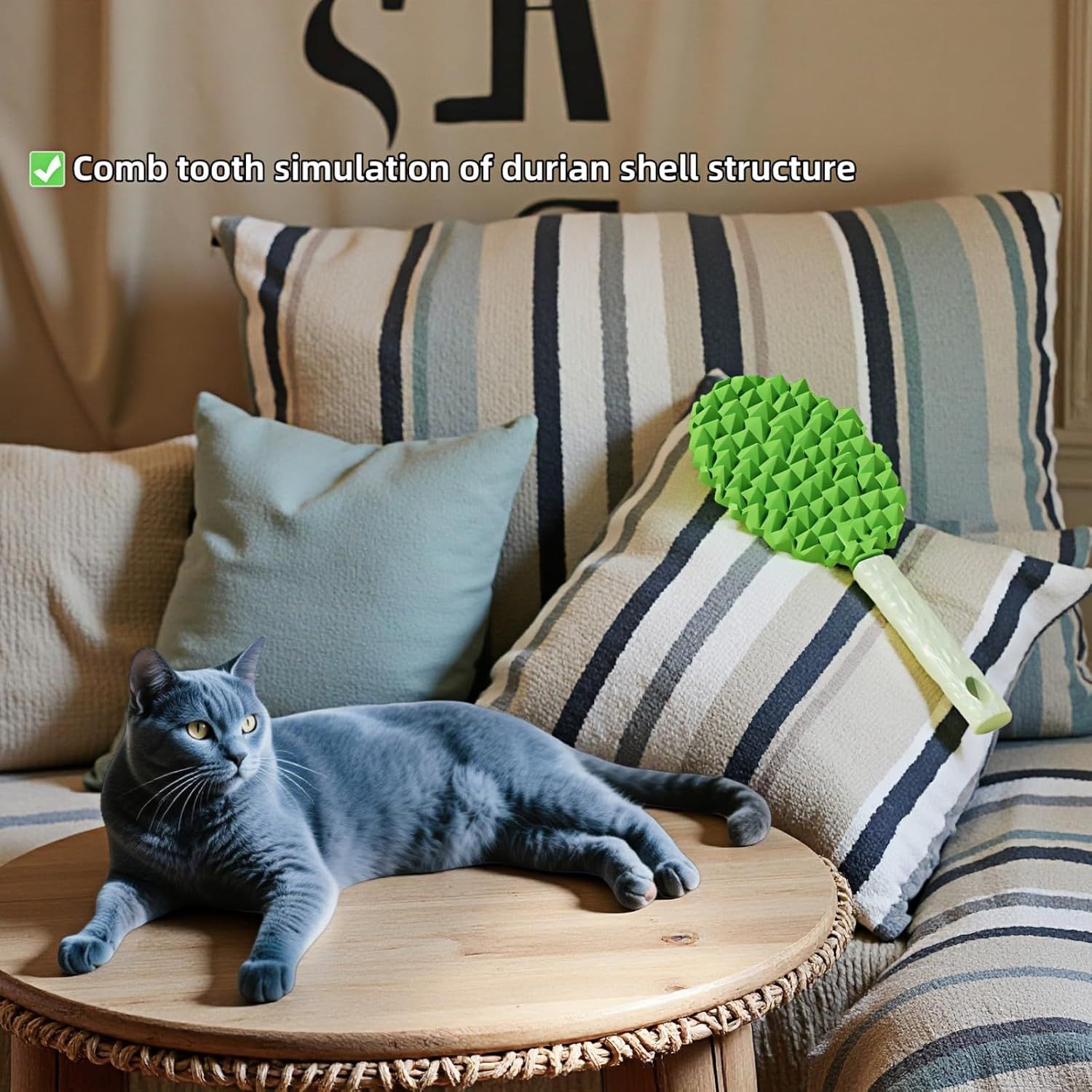 Pet Durian Massage Comb, Dual-Sided Cat Dog Grooming Tool with Back Scraping Teeth, Green, 8.66 inch