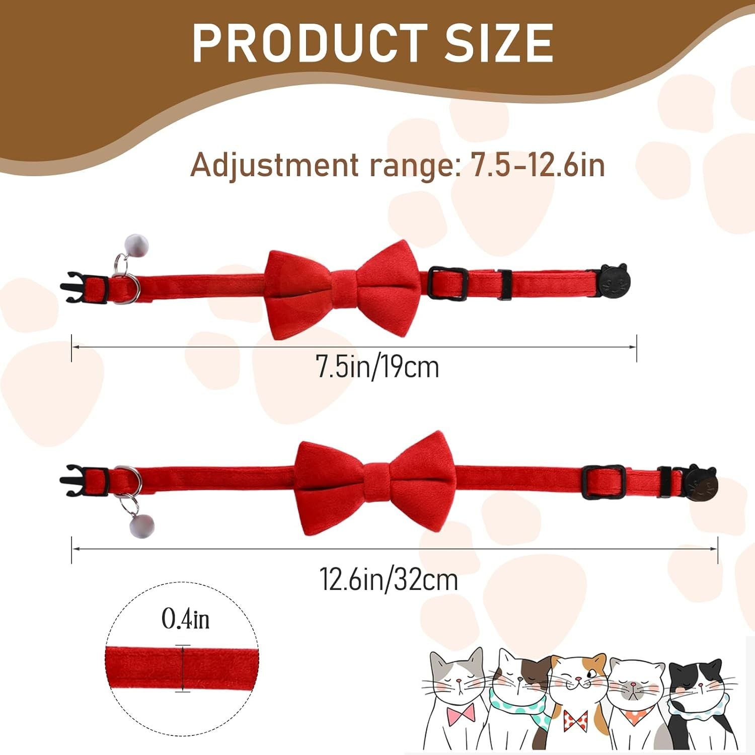 2 Pcs Velvet Cat Collar Cute Cat Bow Tie Collar for Boy Cats Breakaway Kitten Collars with Bell Adjustable Puppy Bow Tie Collar Personalized Collars for Small Pets