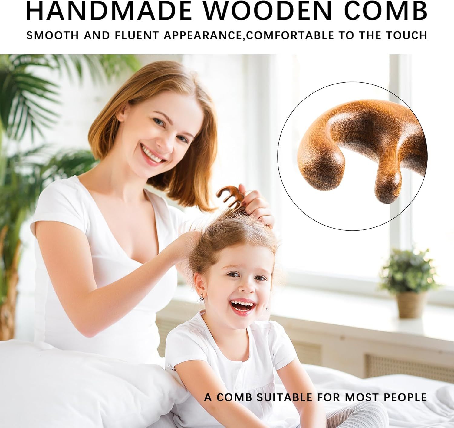 Wooden Comb, Head Massager Scalp Tool with Anti-Static Sandalwood Design, Scalp Massager for Hair Growth, Relaxing Hair Massager Scalp & Wide Tooth Comb for Detangling and Stress Relief